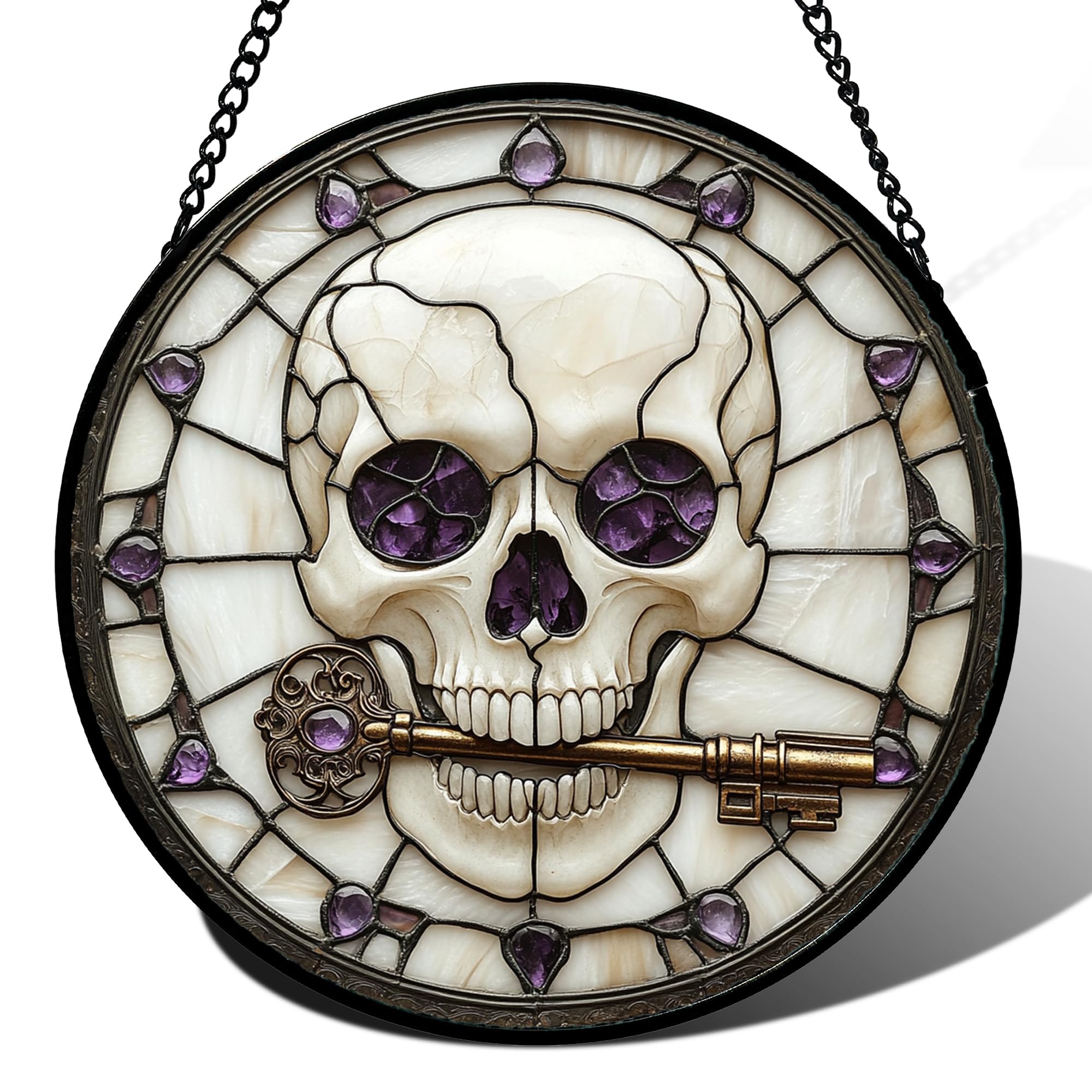 Skull Gothic Halloween Stained Glass Window Hanging Suncatcher Gifts 6.3"