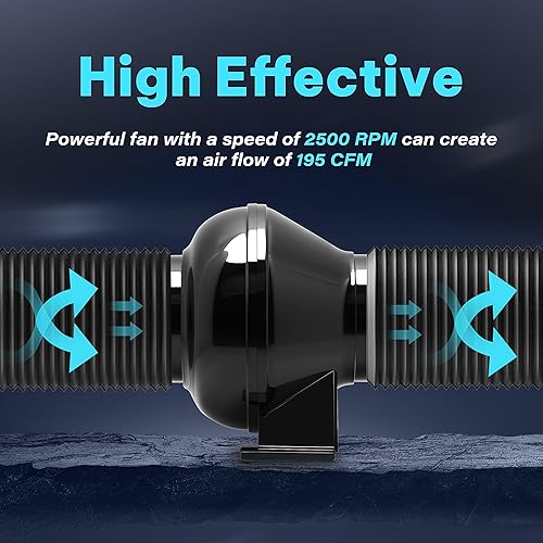 Miniatura 4 de iPower Ventilador de escape de conducto en línea de 4 pulgadas 195 CFM, ventilador de ventilación para tienda de cultivo, ático, HVAC, sótanos o
