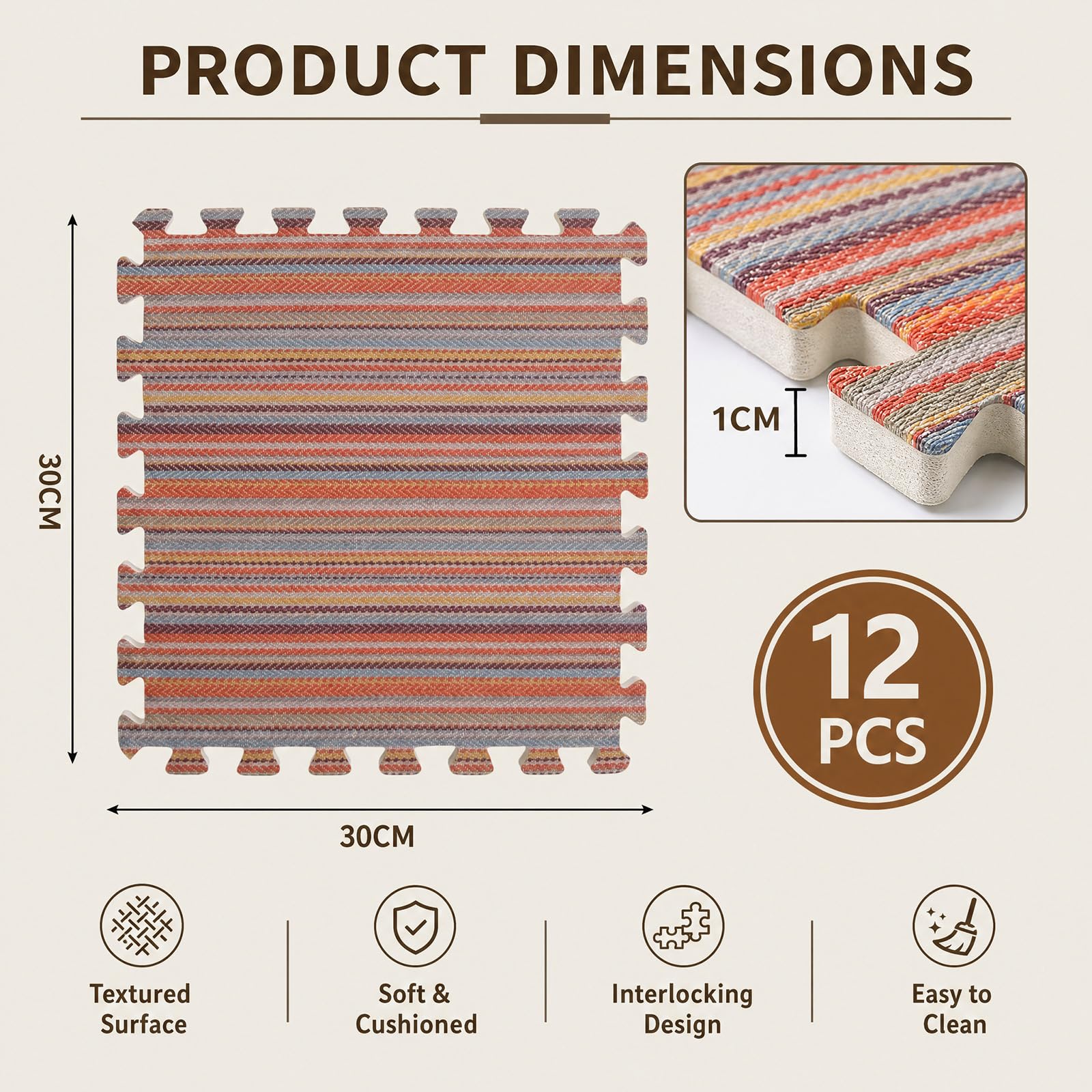 12 Pièces Tapis Puzzle, Dalle Mousse, Carreaux de Sol Emboîtables en Lin, Tapis Mousse Chambre Enfant, pour Salon et Chambre à Coucher, 30 x 30 cm - Rouge-Bleu