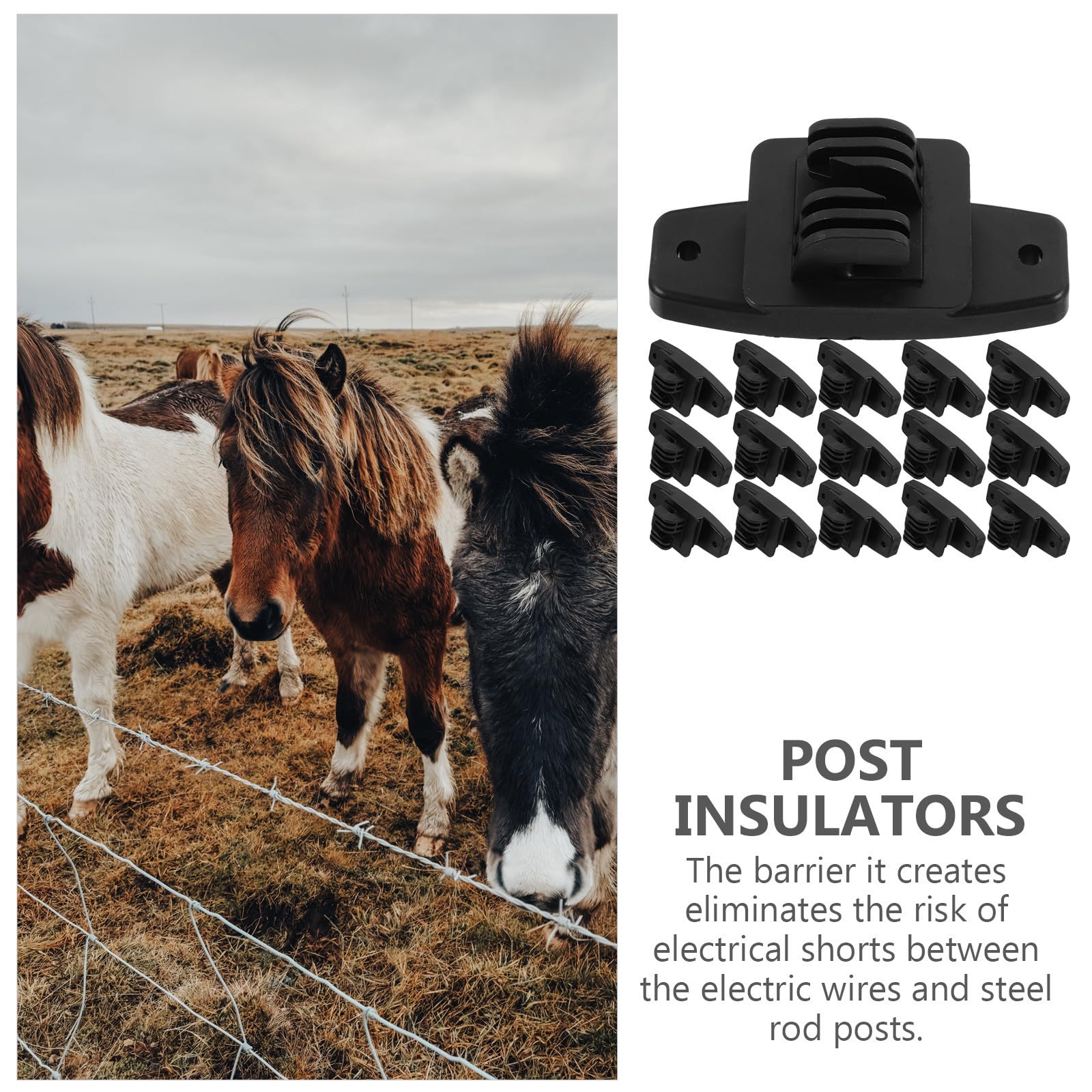 Isolatori Elettrici per Recinzione Agricola 50 Pezzi in Pp Nero Eccellente Isolamento Sicuro per Persone, Animali e Fauna Selvatica per Recinti Fai-da-te