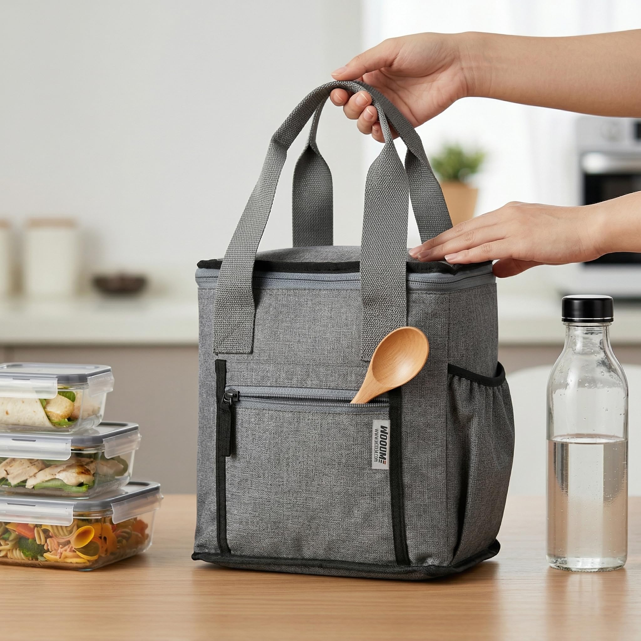 Wooum Thermal Insulated Lunch Bag Large Tiffin Bag for Men Women and Kids Leak-Proof Meal Holder Travel Lunch Pouch Food Storage Bag with Handle Ideal for Office School College and Picnic.-picture-24