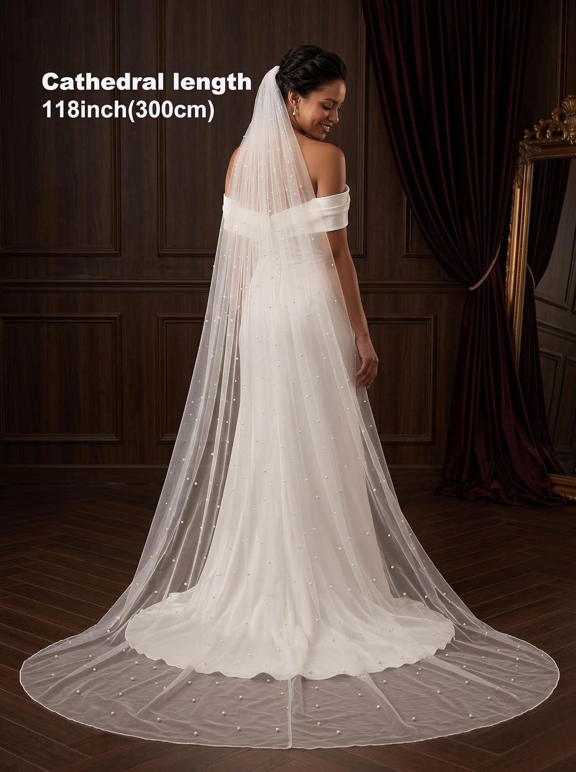 Pearl Veils With Pencil Edge Wedding Bridal Veil with Comb for Brides