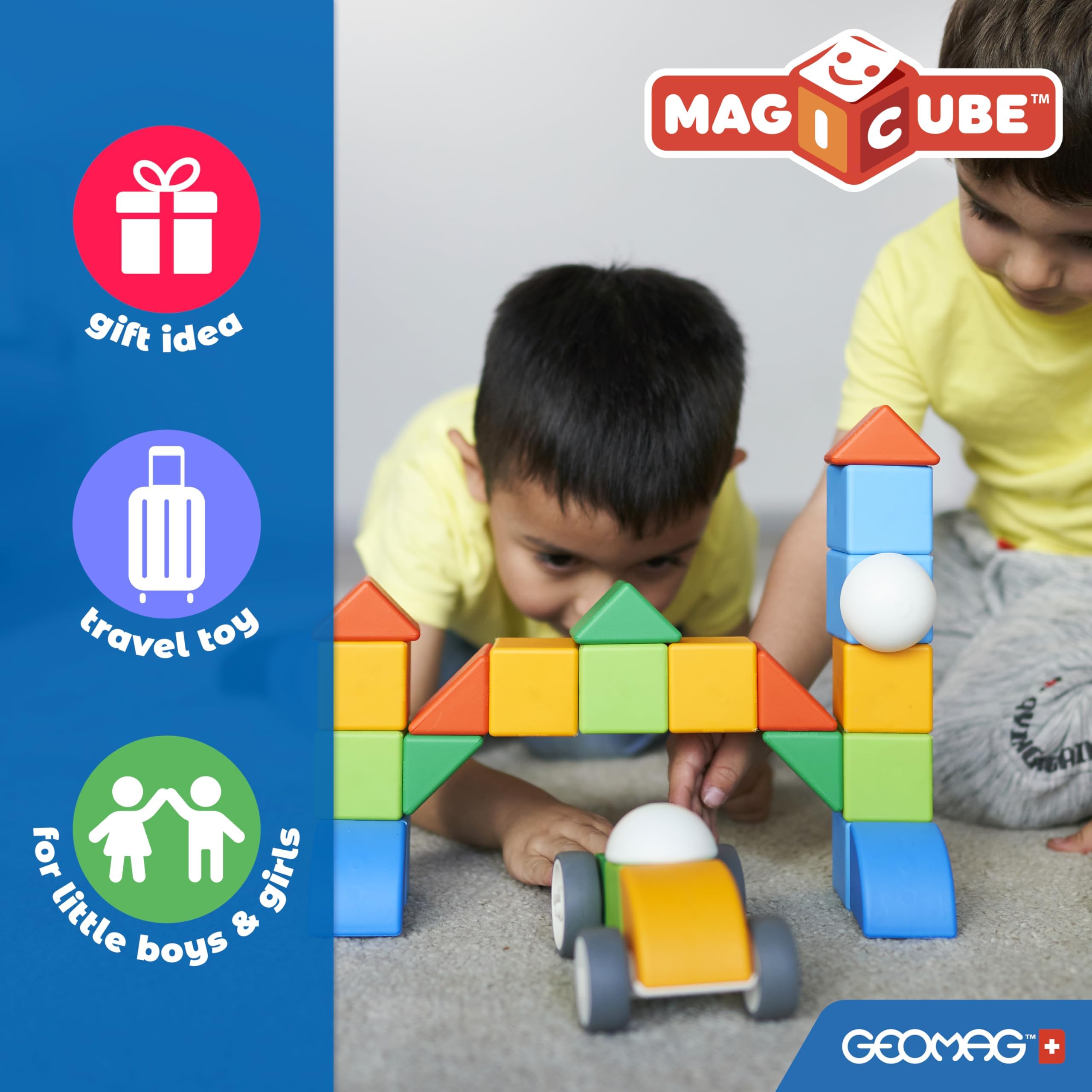Geomag Magicube Magnetyczne klocki konstrukcyjne dla małych dzieci w wieku 1-3 lat, zabawka Montessori na ponad 1 rok, produkt sensoryczny dla dzieci z autyzmem, magnesy dla dzieci