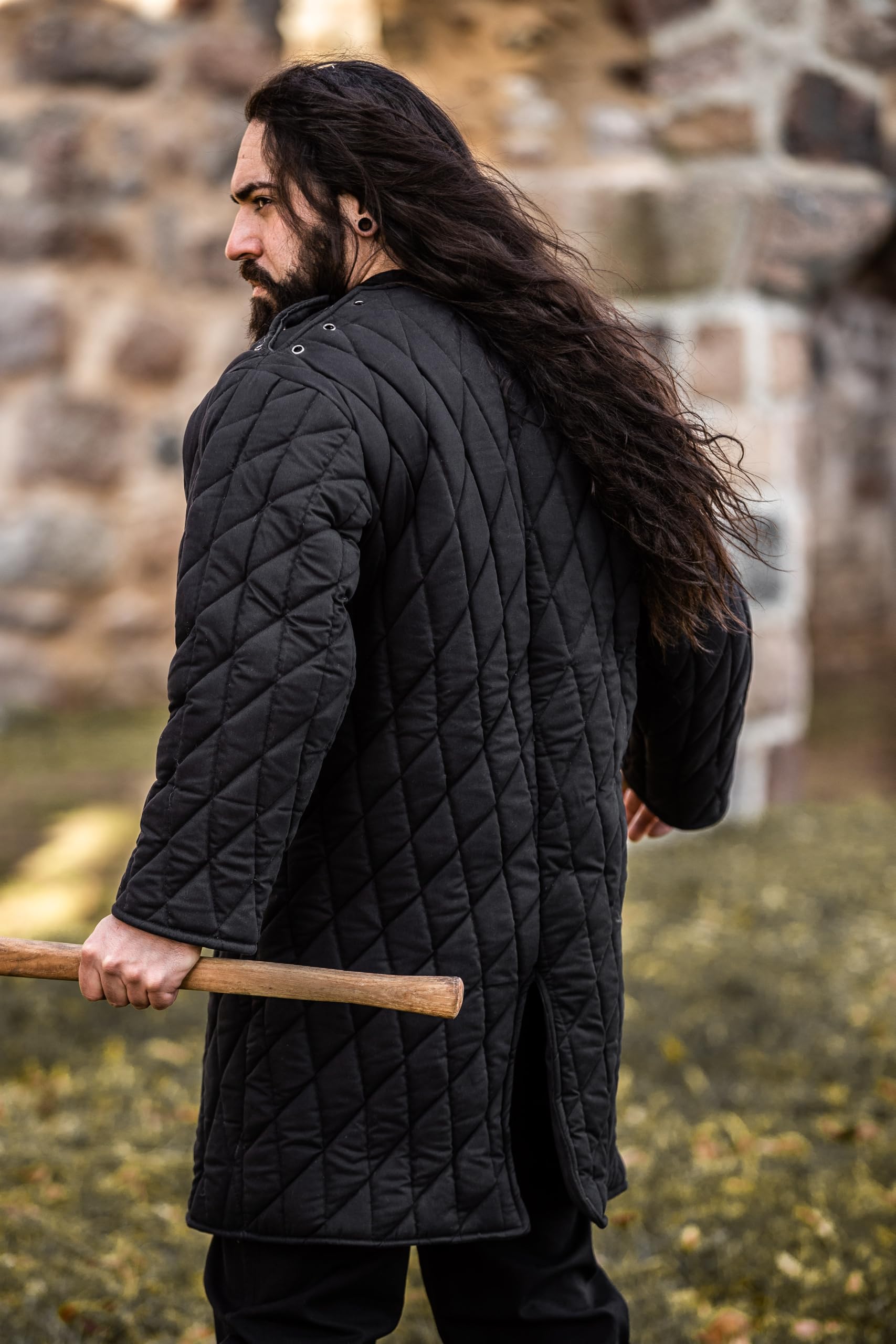 Leonardo Carbone® Klassischer Mittelalter Gambeson Nils - Mittelalter Kleidung Herren, Kostüm Accessoires, Gambeson-Mantel volle Ärmel, Theater-Kostüm, LARP, Cosplay - 100% Baumwolle Schwarz M