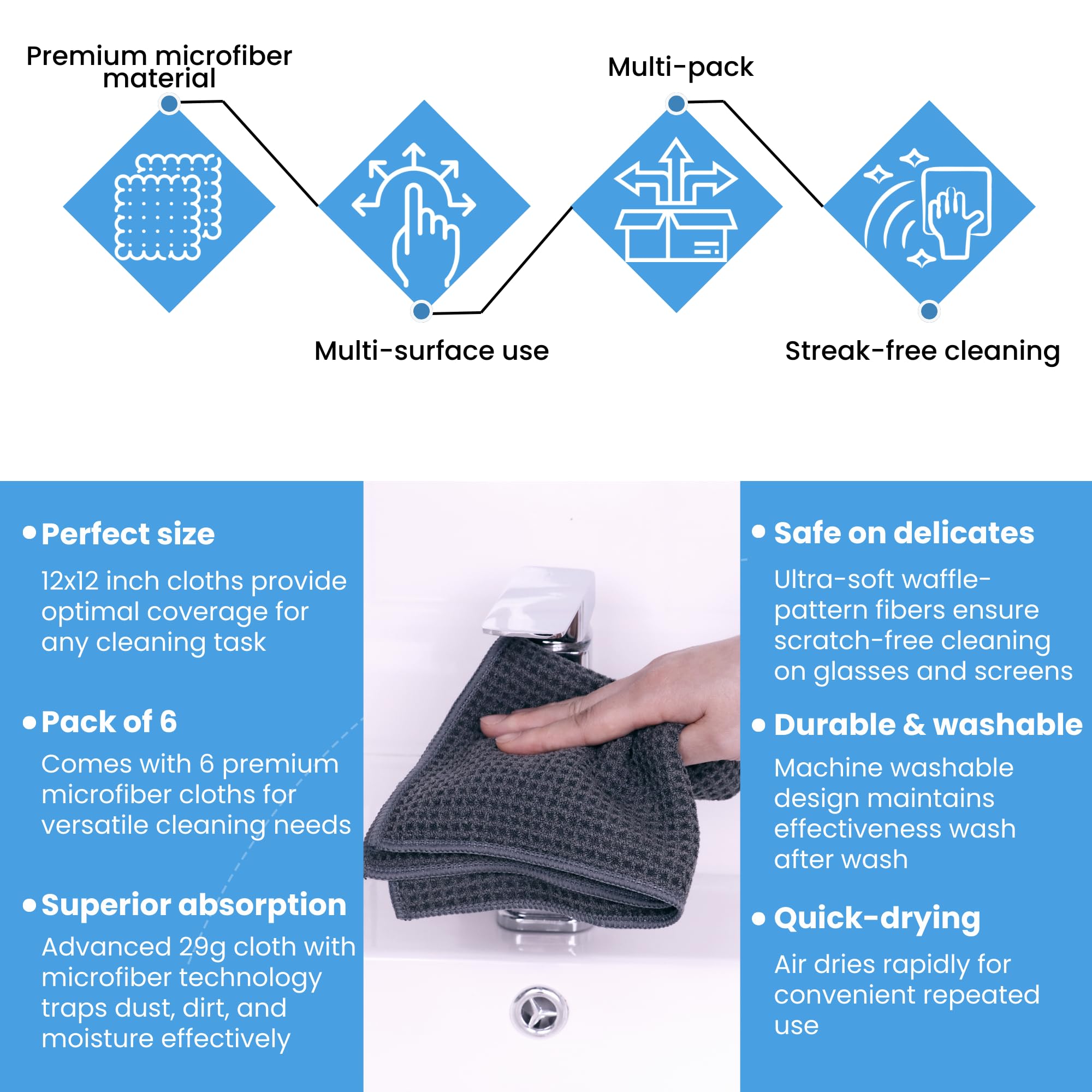 Microfiber Towels for Cars 12 x 12 inches Waffle Weave Microfiber Towel Barista Towels Multipurpose Use Lint Free — view 3