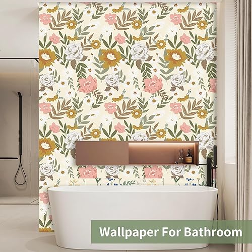 Miniatura 7 de Papel tapiz floral grande para despegar y pegar, bohemio, extraíble, para dormitorio, baño, fácil de despegar, papel tapiz adhesivo en papel tapiz