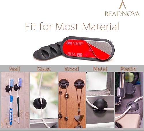 Miniatura 5 de BEADNOVA Organizador de cables, organizador de cables, clips para cables para gestión de escritorio, clips para escritorio de computadora (negro, 4