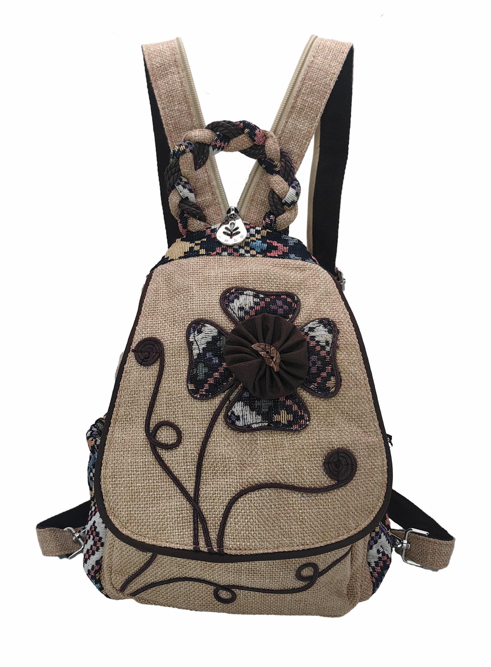 HUANGGUOSHU Backpacks For Women Sling Backpack Casual Canvas Backpack Adjustable Carry For Girl Boho Hand-Woven Exquisite Knitting Backpack With Lots