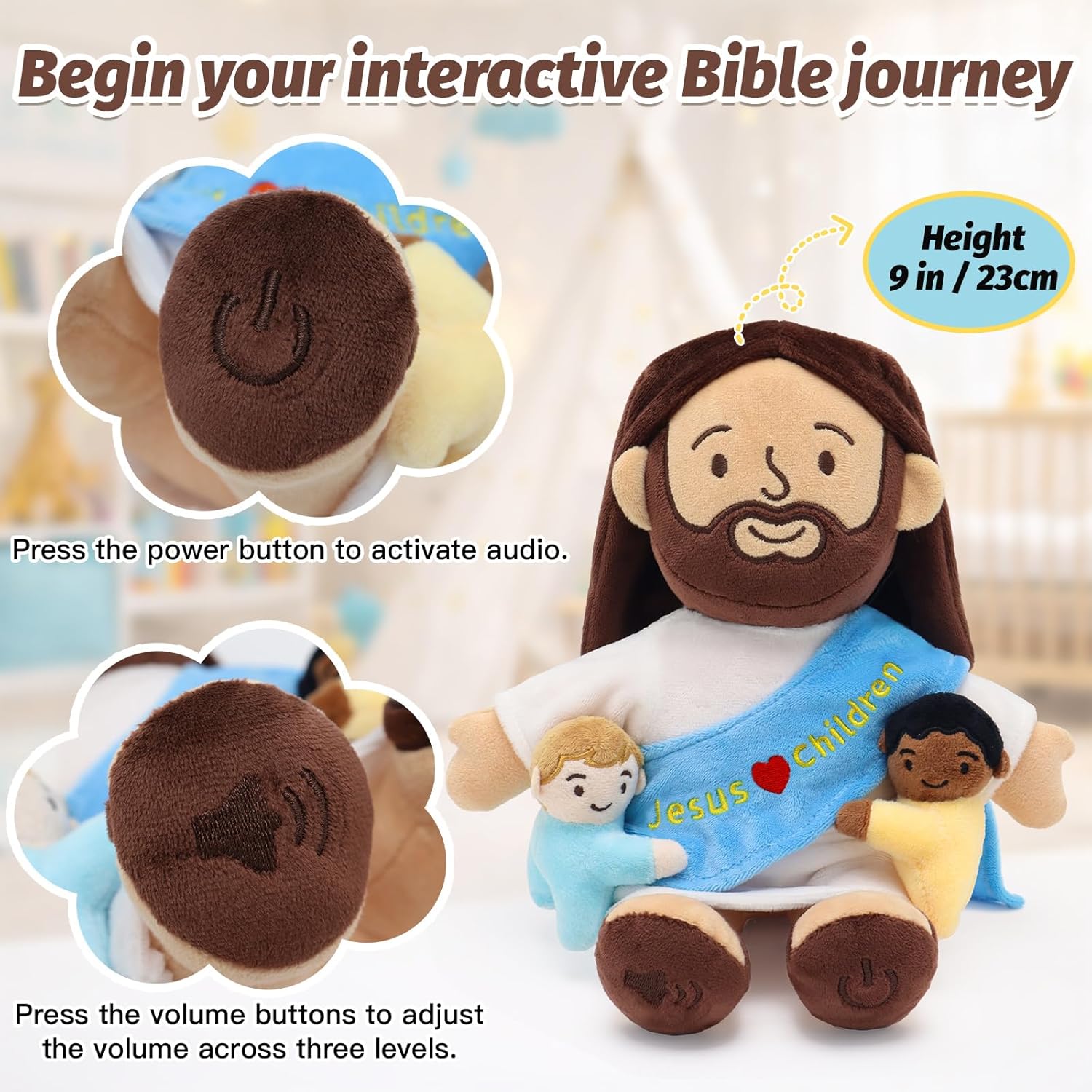 9" Talking Jesus Plush Doll for Kids, Jesus Loves Children Stuffed Doll for Church Easter and Baptisms Favors, Jesus Plushie with Interactive Voice & Bible Stories & Bible Verses