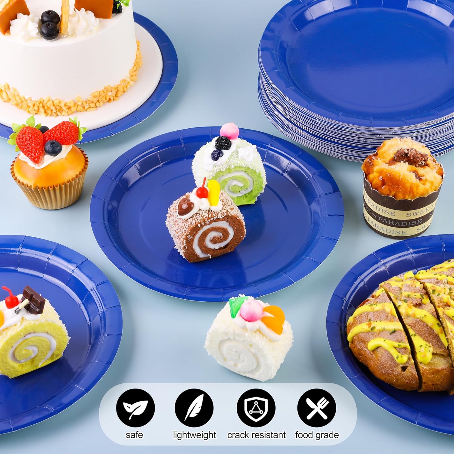 72-Piece 9-Inch Bright Royal Blue Disposable Heavy Duty Paper Plates - Sustainable Dinner & Dessert Plates for Parties, Holidays, Picnics - Image 4