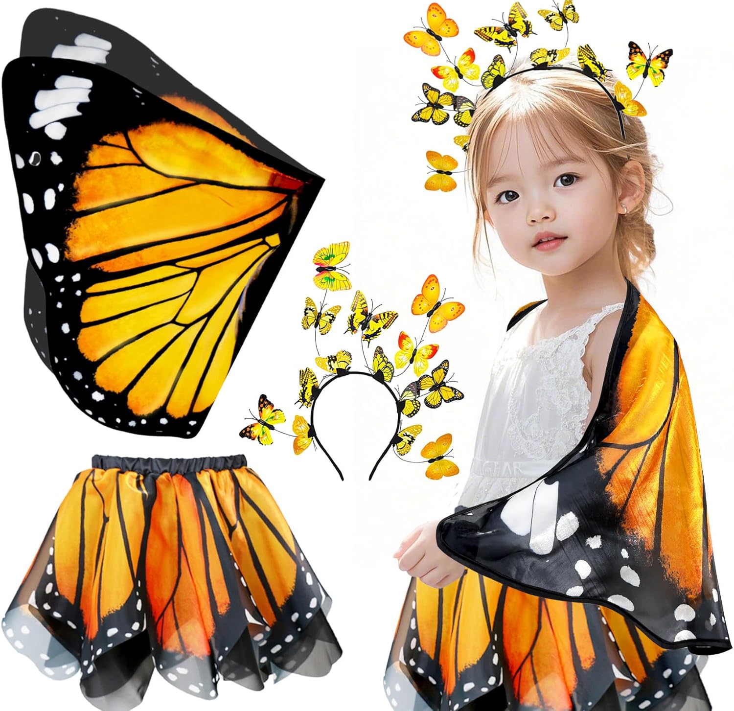 iROLEWIN Kids Toddler Butterfly-Wings-Costume for Girls Dress-Up Fairy-Wings Tutu Headband Christmas Birthday Gifts Toys 3+