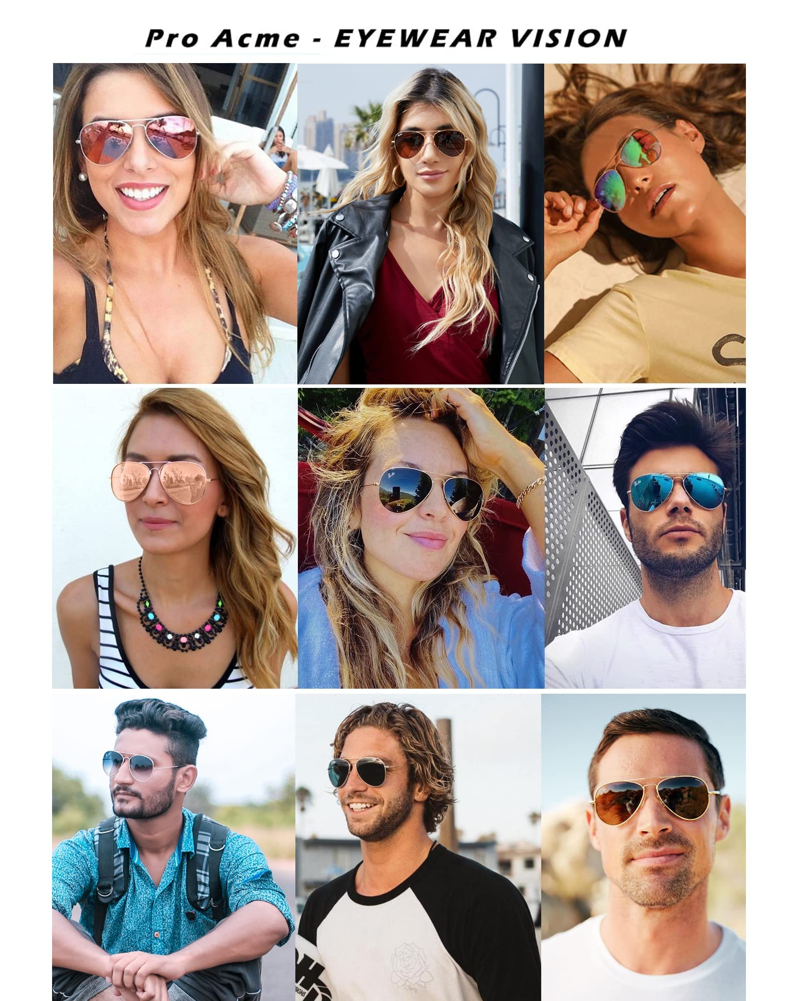 Pro Acme Sonnenbrille Herren Damen Klassische Pilotenbrille Glaslinse Fliegerbrille Unisex Piloten Sonnenbrille
