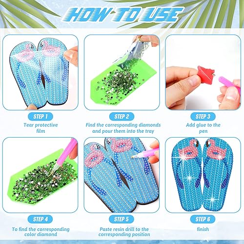 Miniatura 4 de Shellwei 8 posavasos de arte de diamantes para verano, con soporte, posavasos de diamantes hawaianos, para playa, tropical, para manualidades,