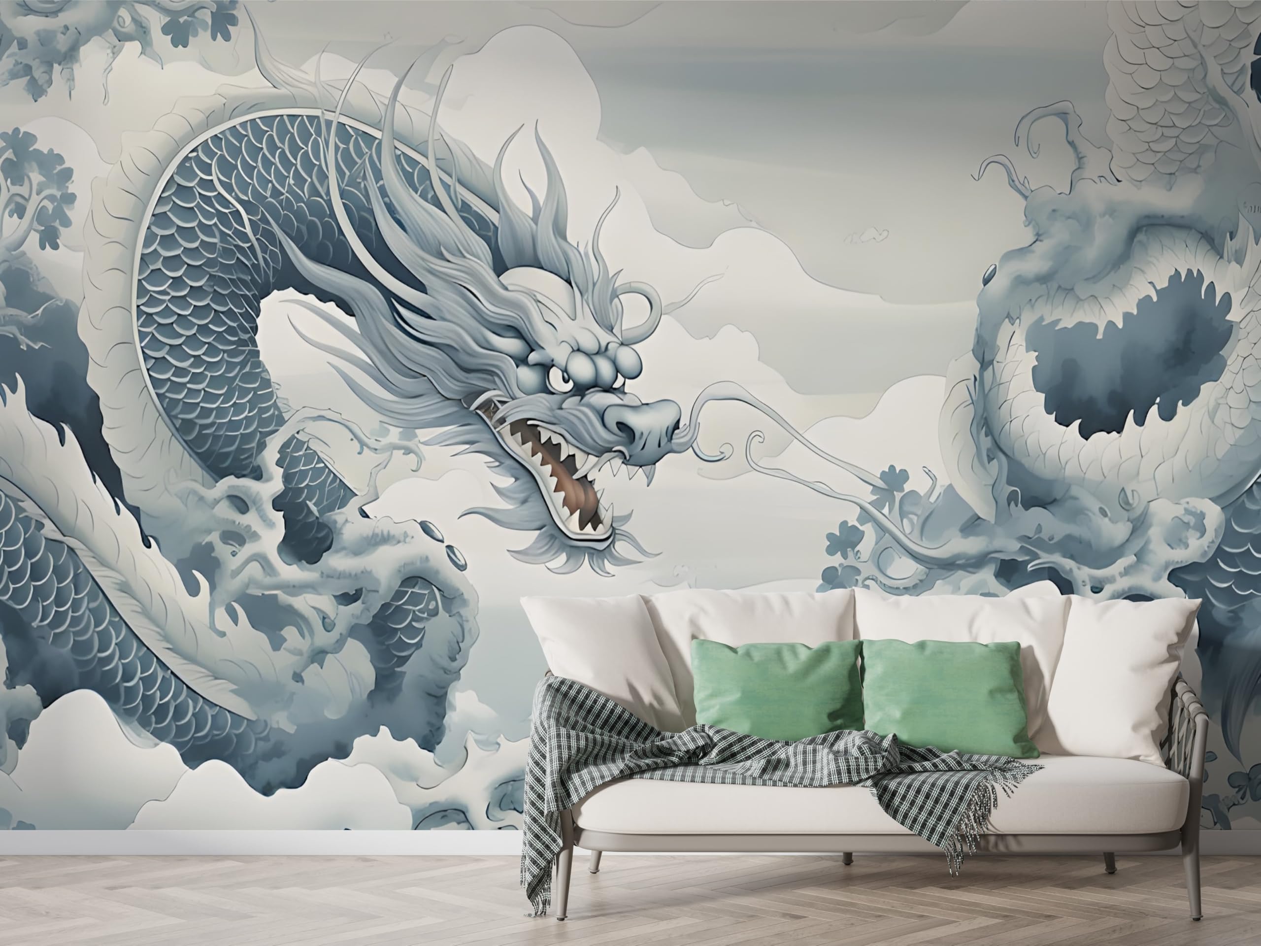 Papier peint panoramique japonais dragon pour créer un salon zen
