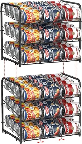 MOOACE Organizador de latas para despensa apilable, paquete de 2 dispensadores de almacenamiento de latas con capacidad para hasta 72 latas, ideal