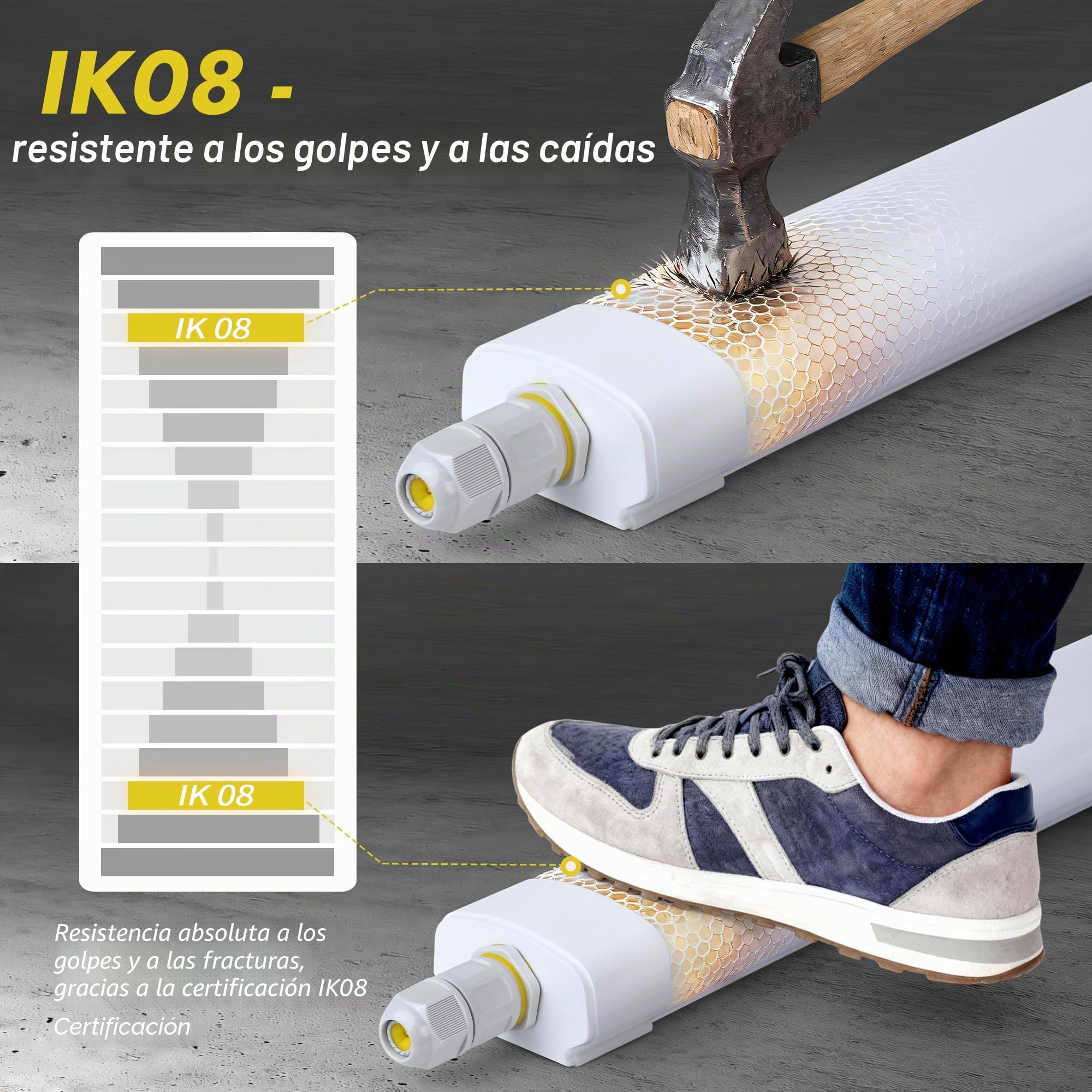 GeyouLux Fluorescente LED 150cm Plafon, 60W 7560lm 5000K IP65 Estanca Tubo, Sin Parpadeos Pantalla LED, Con Cable de Puesta a Tierra y Conexión en Serie, 240 LEDs para Taller Garaje Cocina, Blanco