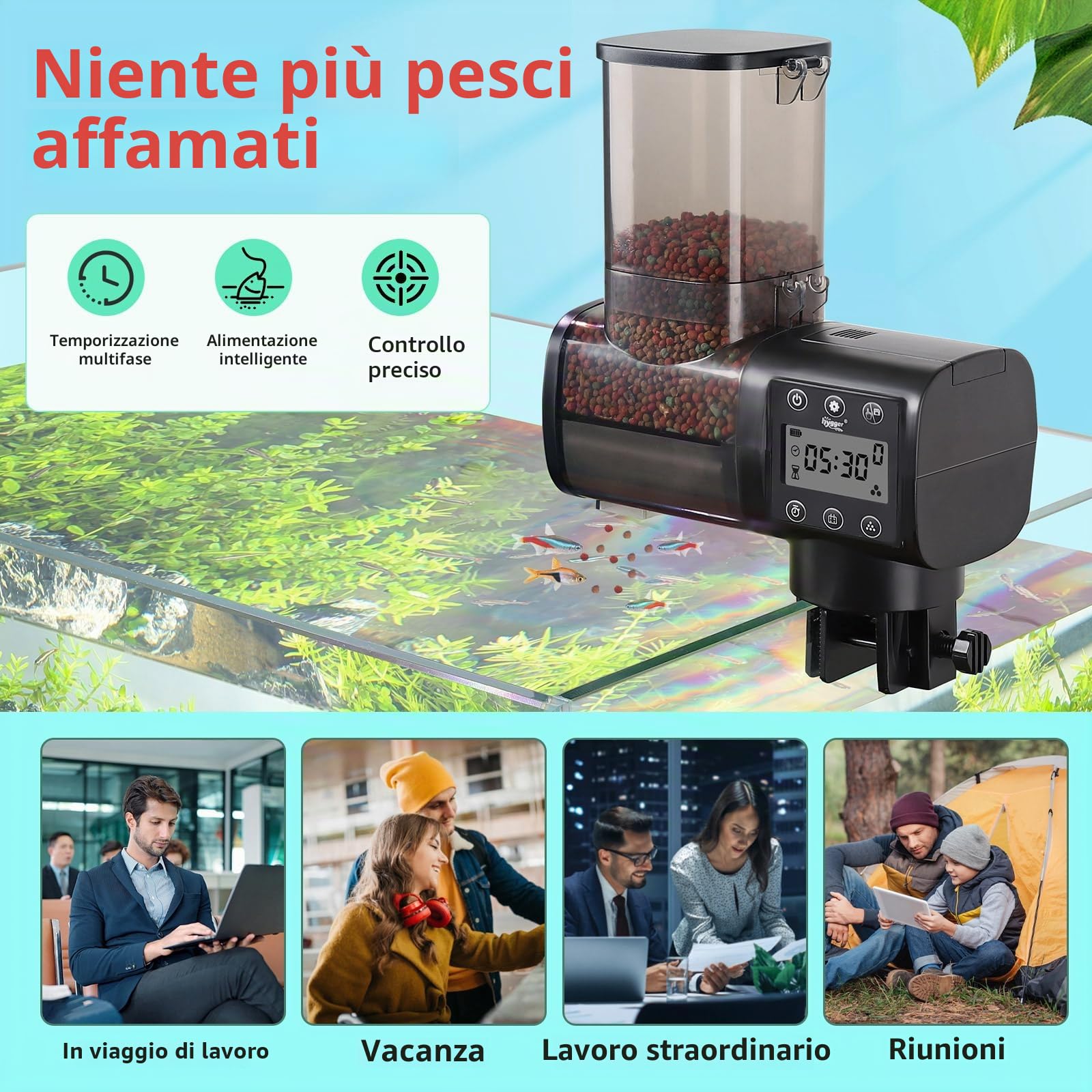 hygger Mangiatoia Automatica Acquario Pesci,500ml Alimentatore Automatico per Acquario con Display LCD Controller, Automatic Fish Feeder for Weekend Holiday(Battery Not Included)
