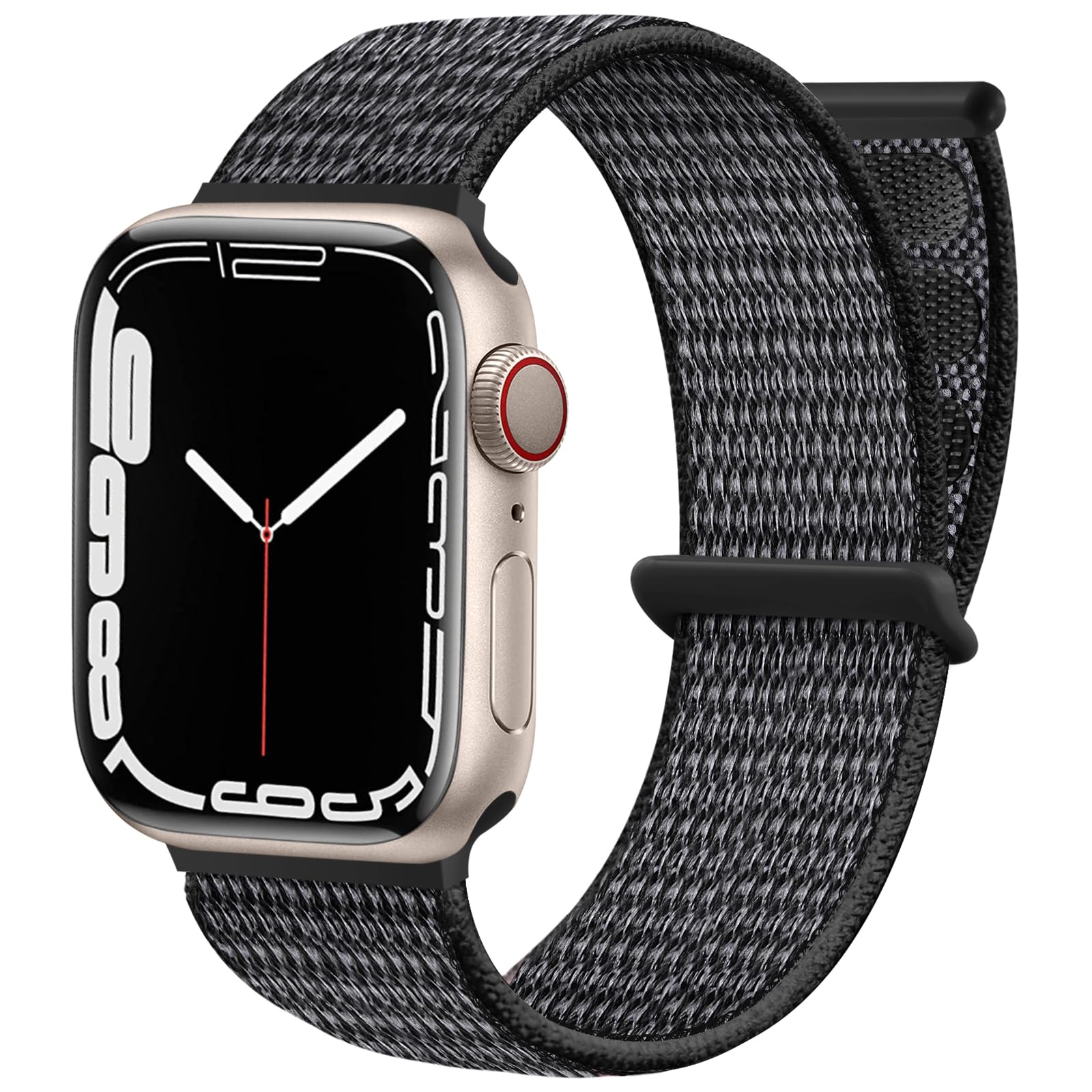 Maledan Nylon Cinturino Compatibile con Apple Watch Cinturino 42mm 44mm 45mm 49mm 40mm 41mm, Regolabile Cinturino Compatibile con iWatch Series 9 8 7 6 5 4 3 SE, 42mm/44mm/45mm/49mm, Nero-Grigio