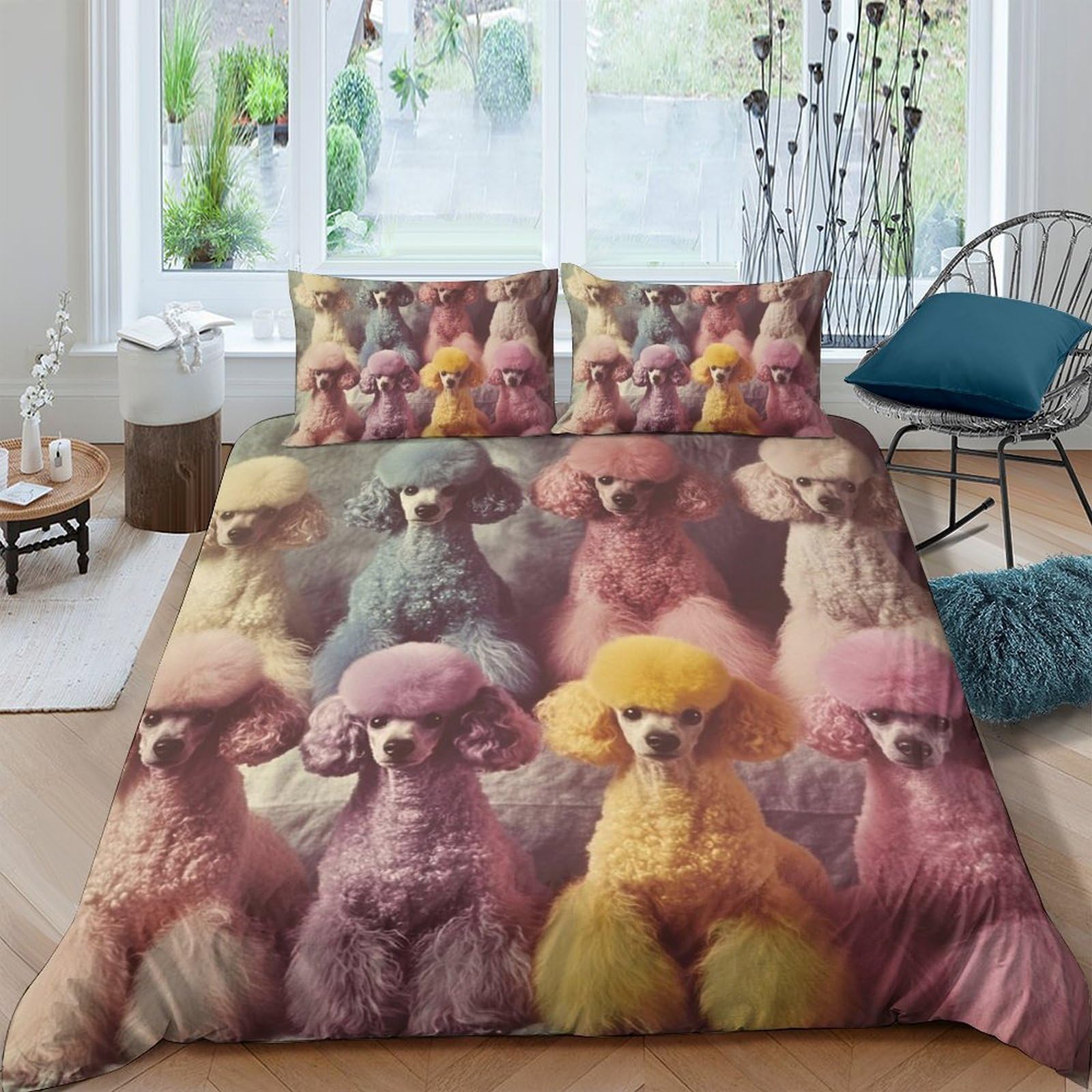 Ctjqhvkz Style-4 3D Printed Colorful Poodle Fitted Sheet Microfiber Soft Breathable Pastel Dog Pattern Mattress Cover For Bedroom Dorm Decor Single（135X200cm）