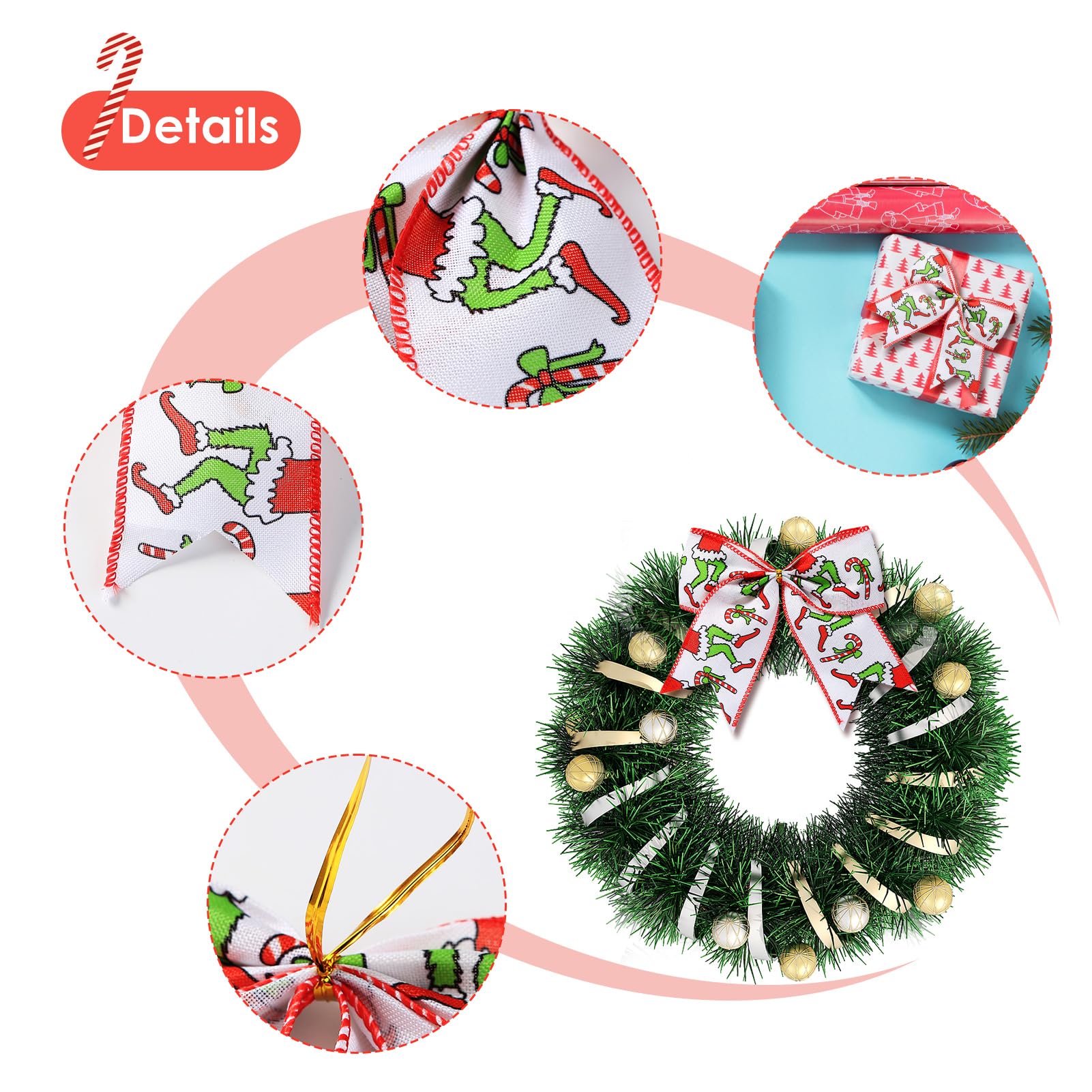 12 Pcs Christmas Bows Decorations Large Christmas Tree Bows Xmas Wreath Ribbons Ornaments Halloween Party Gift Decor Red Green