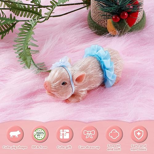 Miniatura 2 de Piglet de silicona de cerdo de silicona con biberón y accesorios de ropa de 5 pulgadas, muñeca realista de cerdo de animales de 5 pulgadas, lindo y