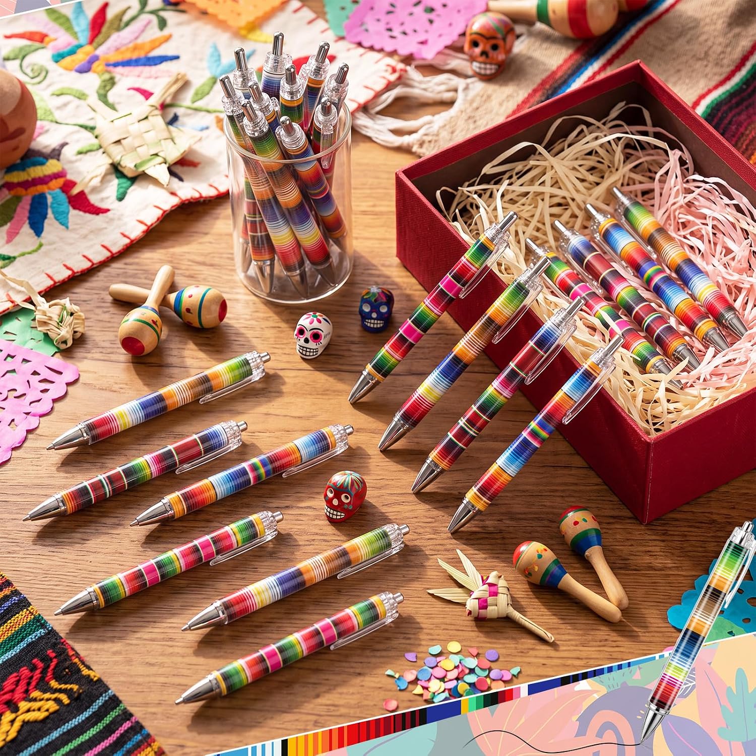 24 Pcs Mexican Serape Stripe Ballpoint Pens Bulk, Black Ink image 3