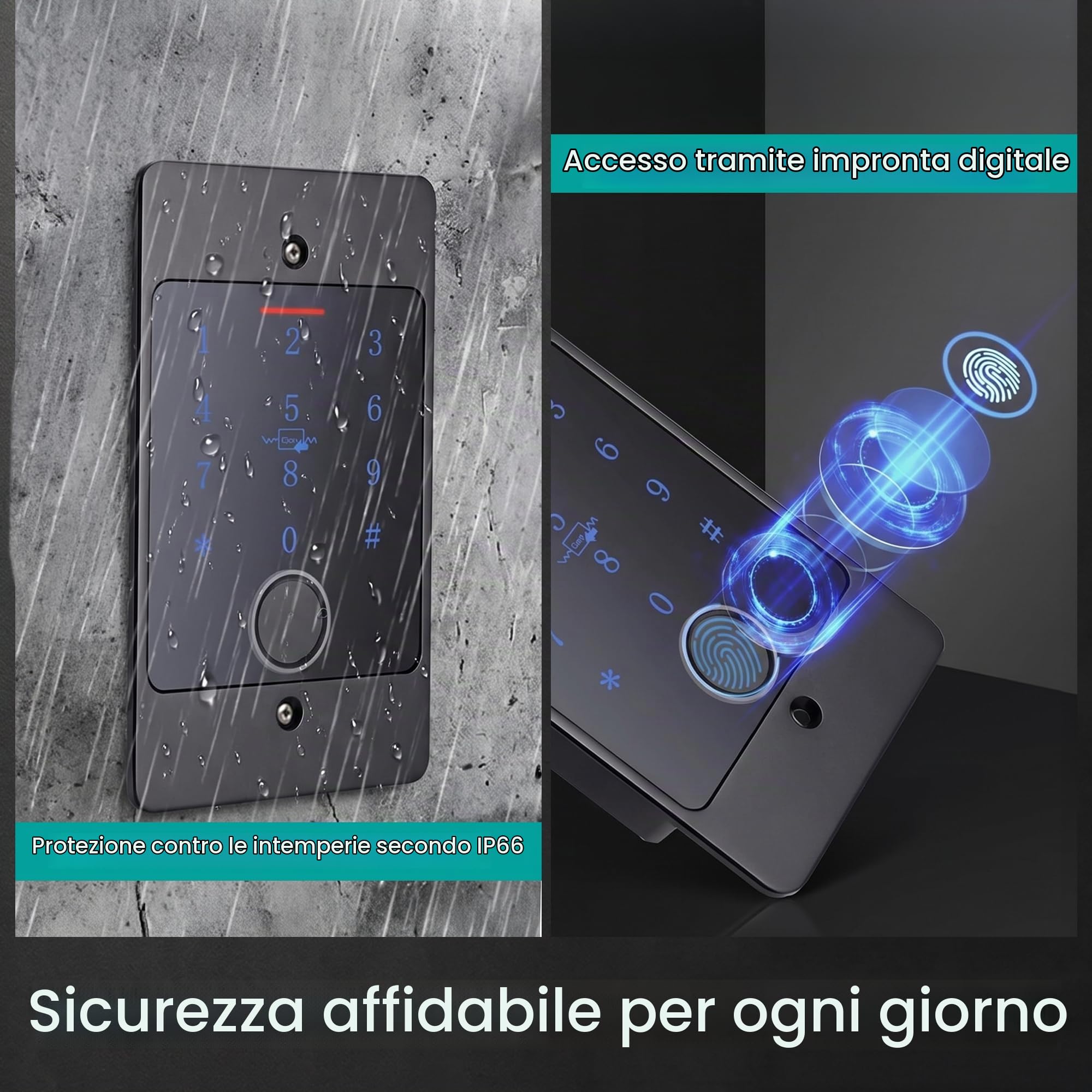 Sistema di accesso MATHFEL Smart Lock con impronta digitale e RFID – Serratura elettronica per porta d'ingresso, IP66, codice e transponder, serratura elettrica per esterni, serratura automatica