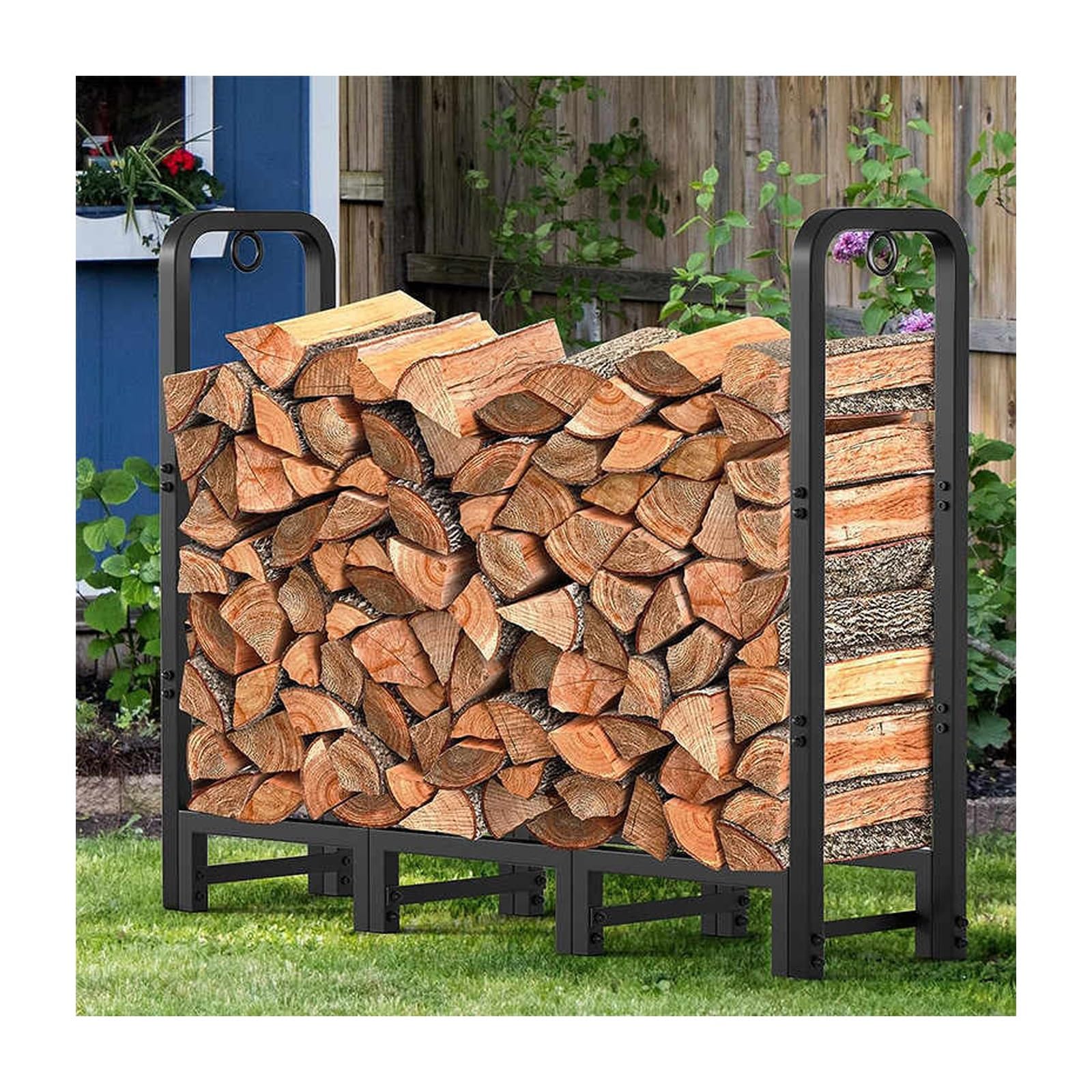 Porte-bûches extérieur réglable pour stopper l'humidité du bois avec housse étanche