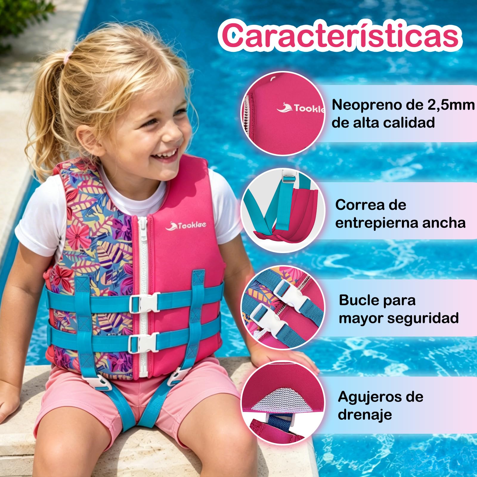 Chaleco de Natación para Niños, Chaleco de Piscina con Tirantes Dobles Ajustables, Neopreno Premium Suave, Probado por TÜV y Seguro, Correa De Entrepierna Más Ancha, Ligero y Cómodo