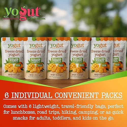 Miniatura 7 de Yogut Bocadillo de yogur liofilizado, mango, paquete de 6, bocadillos saludables para niños, niños pequeños y adultos, sin gluten, sin OMG, con 5