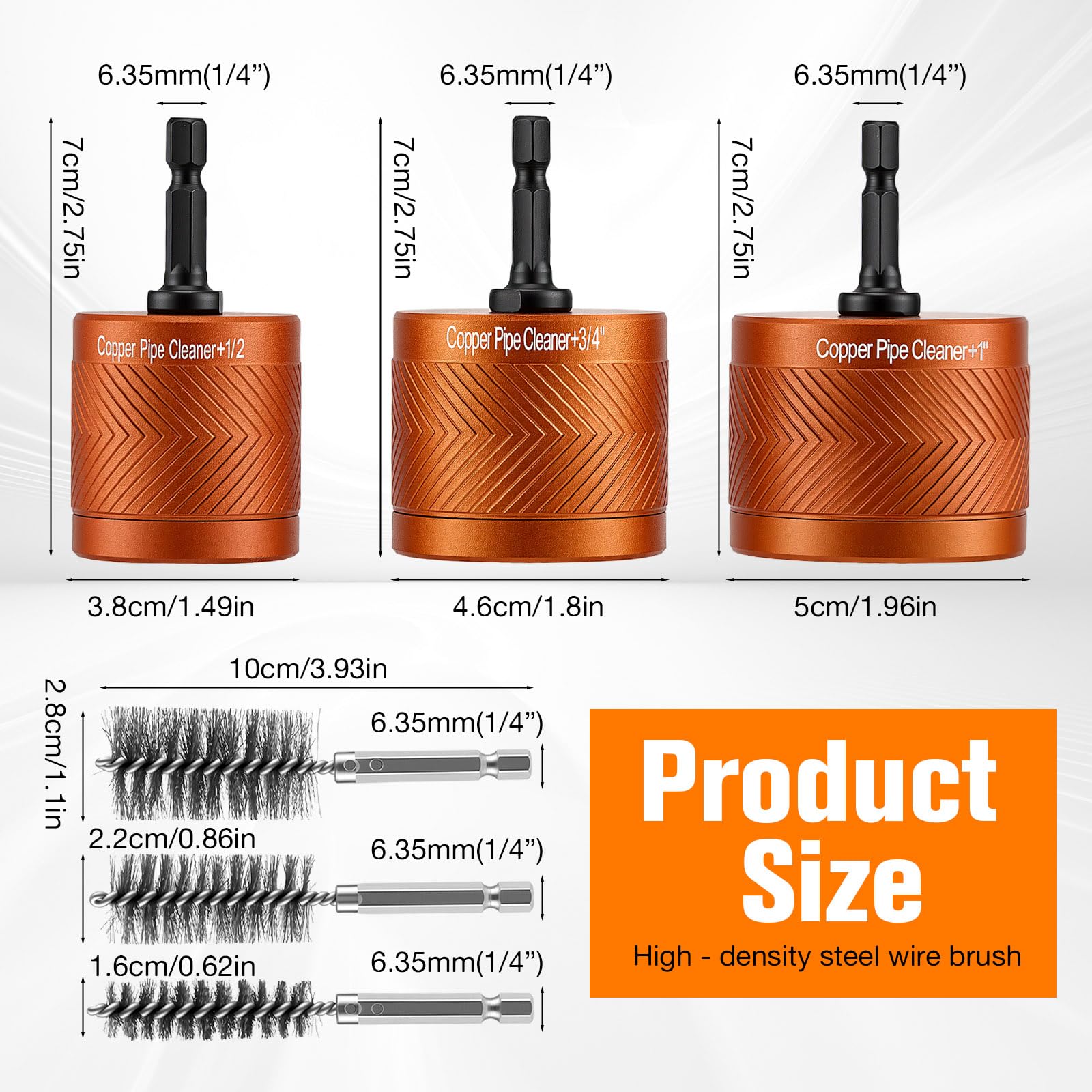 Kupferrohr Reiniger Set, mit Sanitär Reinigungsbürste, 15mm 22mm 28mm Kupferrohr Reinigungsbürste, Multifunktionaler und 1 Stahlbürste, 15 Teilen, für Werkstatt, Haushalt, Sanitär, Industrie, Basteln