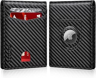 Airtag Wallet Men, Wallet for Men with Airtag Holder, Leather Credit Card Case Wallet, Bifold Slim Wallet for Air Tag GPS Tracker, RFID Minimalist Front Pocket Wallet [No Airtags]