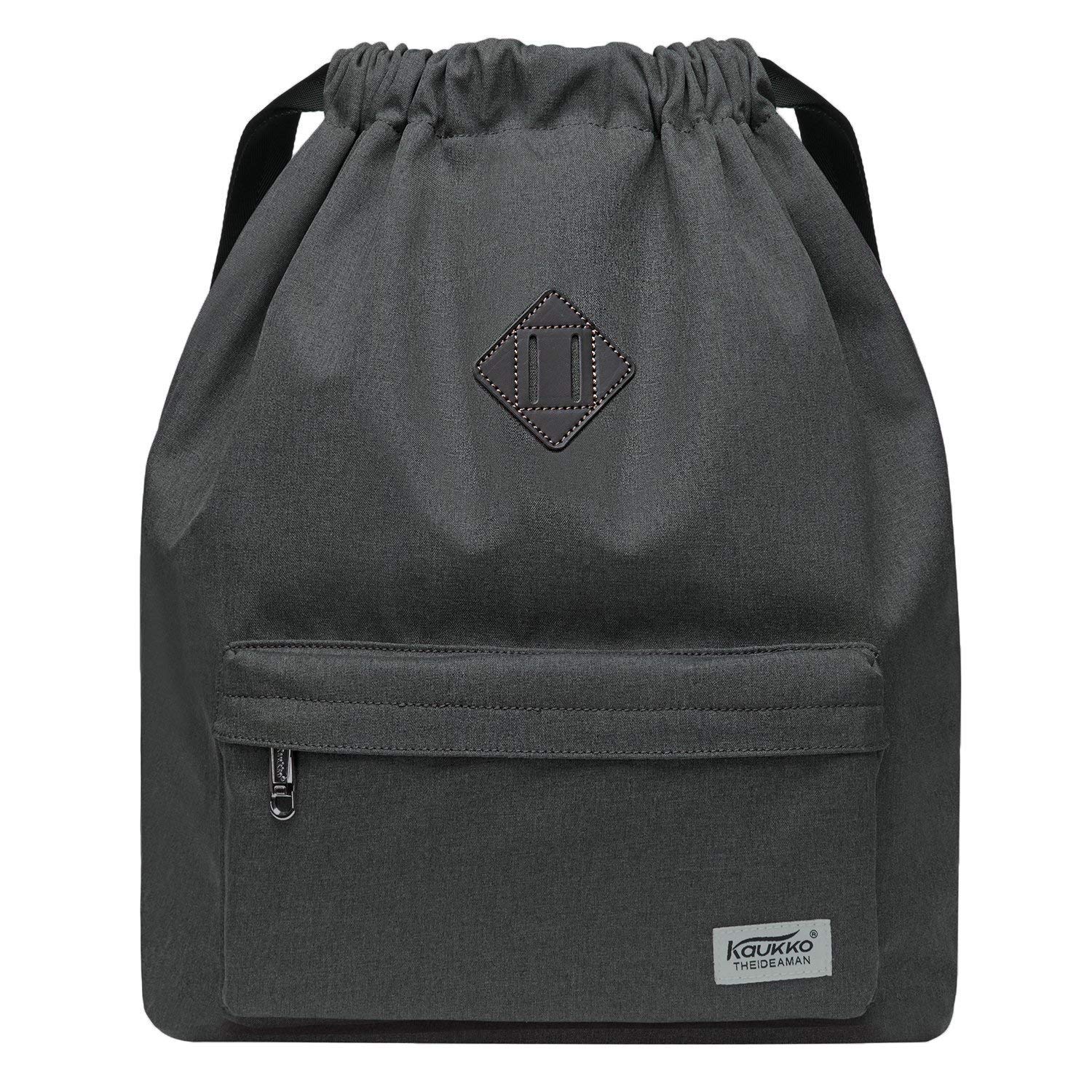 KAUKKO Bolsa de gimnasio de lona con cordón y bolsillo interior, mochila escolar, mochila deportiva de — view 13