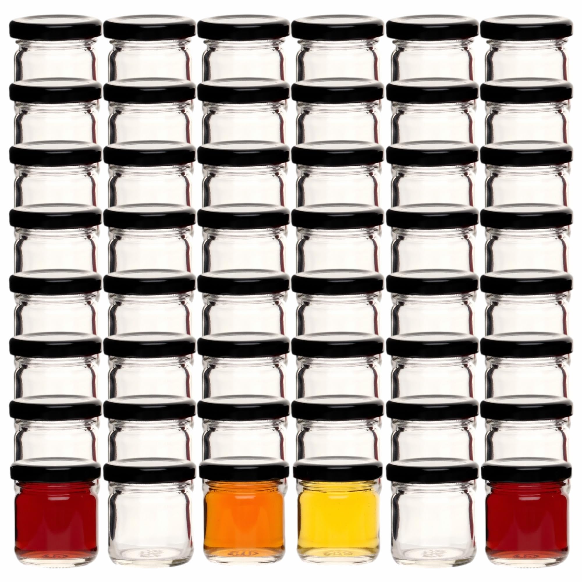 gouveo Set di 48 mini barattoli per conserve da 40 ml con tappo a vite nero opaco BS - Mini barattoli per la conservazione con tappo a vite TO 43 per marmellate e conserve (EGR040SZBS)