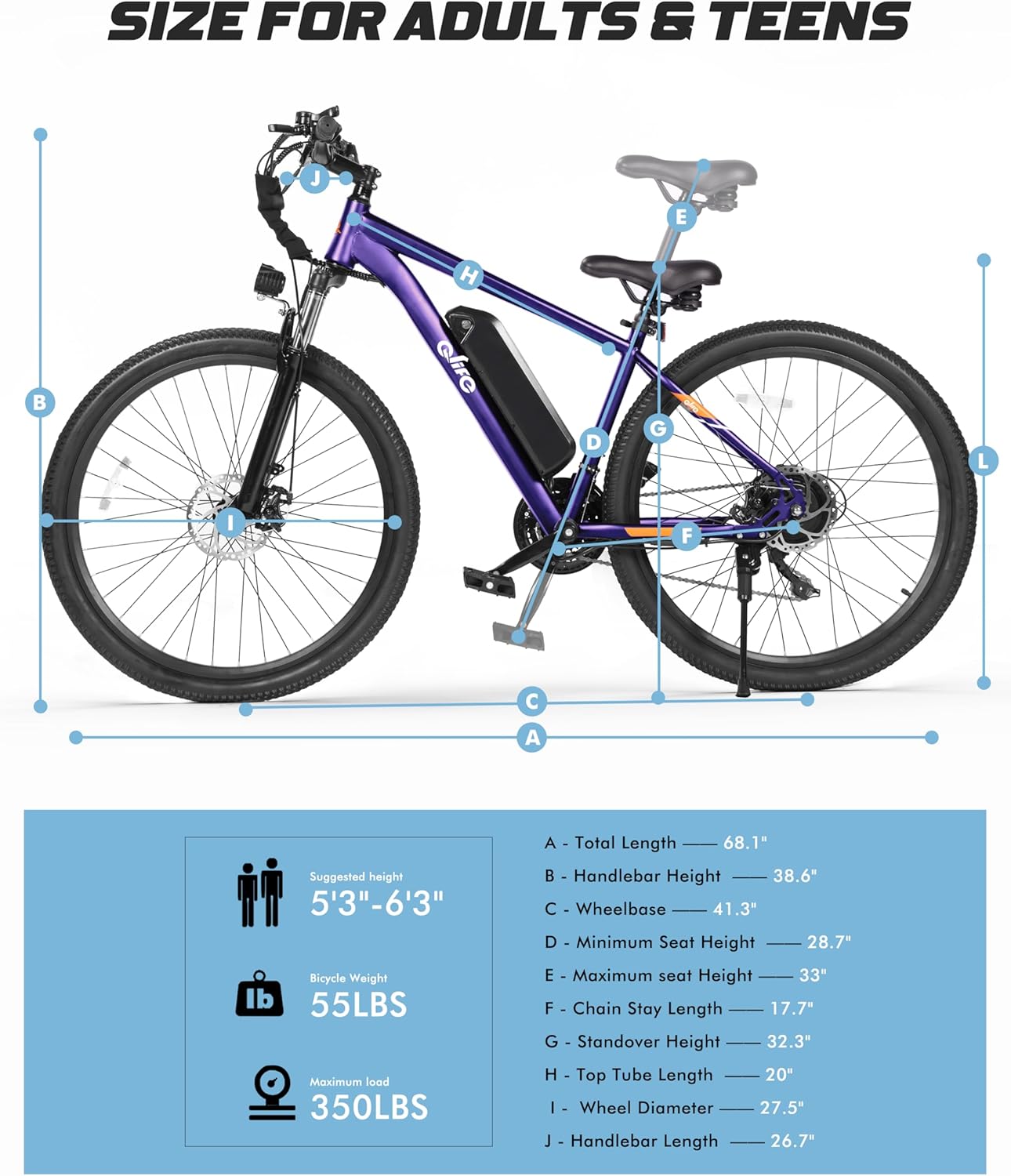 Qlife Electric Bike for Adults/Teens Racer-28MPH 21-Speed Peak 1200W Brushless Motor Adult Electric Bicycles, 48V 10.4Ah Removable Battery Mountain Ebike, Up to 55 Miles, 27.5X2.1 Tire E Bike