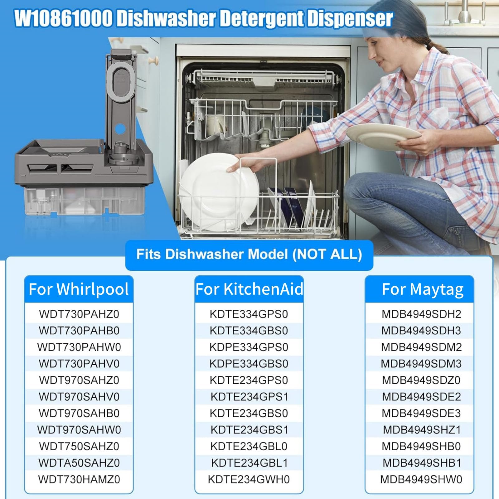 Dozownik detergentu do zmywarki W10620298 W10620299 kompatybilny z Maytag MDB4949SDH2 MDB4949SDM2 MDB4949SDZ0