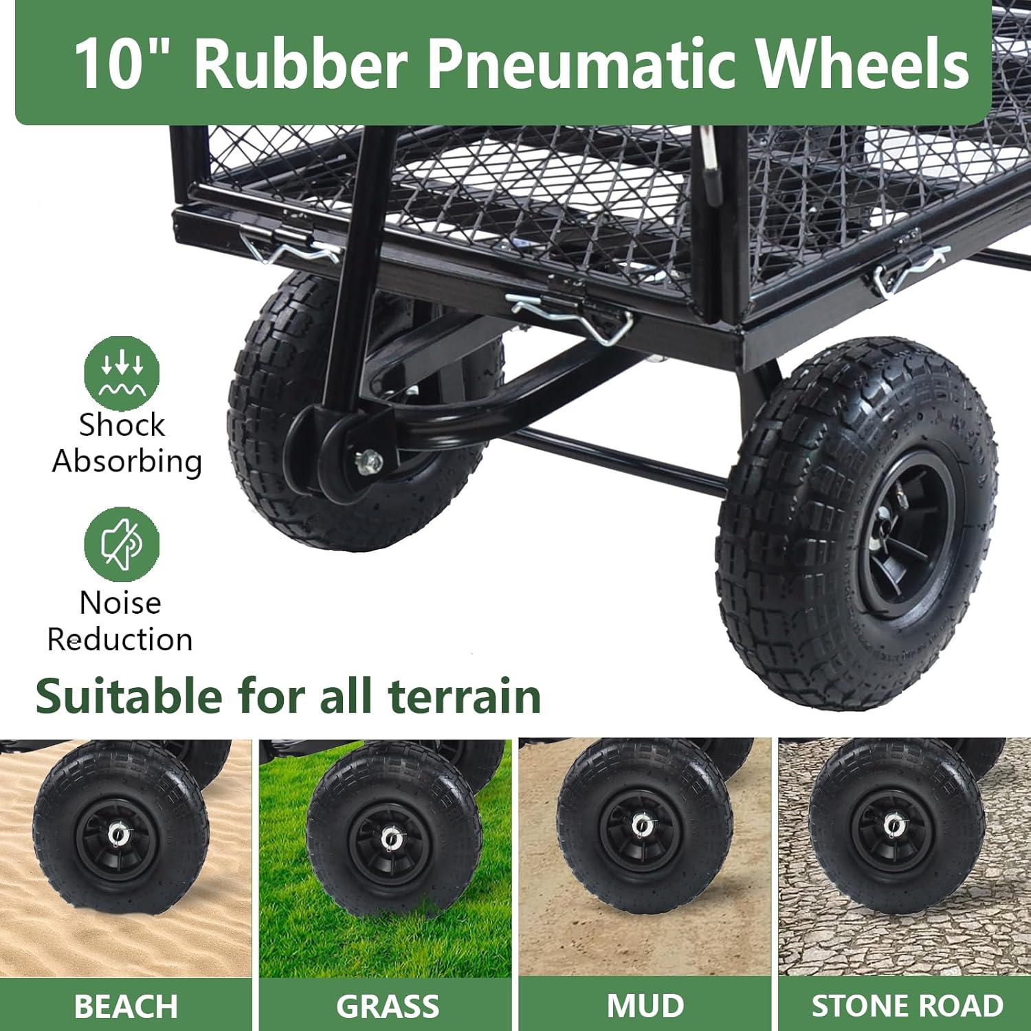 Garden Cart Heavy Duty 600 lbs Capacity Metal Mesh Wagon with Removable Sides Outdoor Utility Wagon with 10" Rubber Pneumatic Wheels,Adjustable Handle Angle for Lawn Yard Farm Ranch, Black
