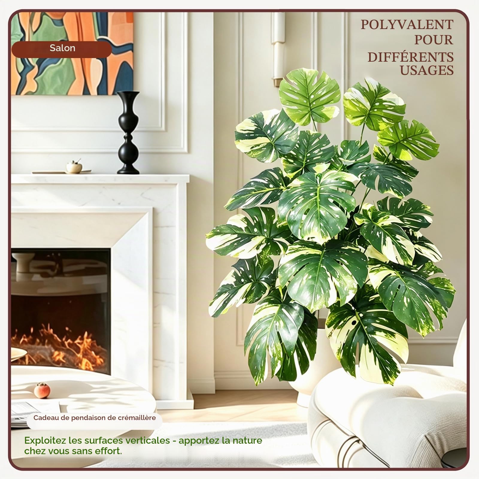 Monstera Artificielle en Pot，101 cm，24 Feuilles，Plante Tropicale