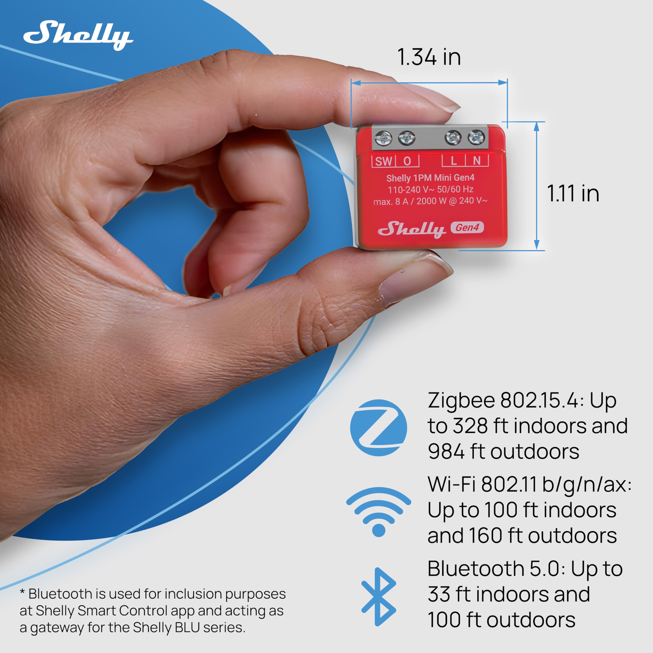 Shelly 1PM Mini Gen4 – Módulo interruptor inalámbrico Matter, Zigbee y Wi-Fi, 1 canal 8A, Medición de consumo de energía, Relé de luz, Control por app y por voz Alexa, Google, Apple HomeKit - 2 Piezas