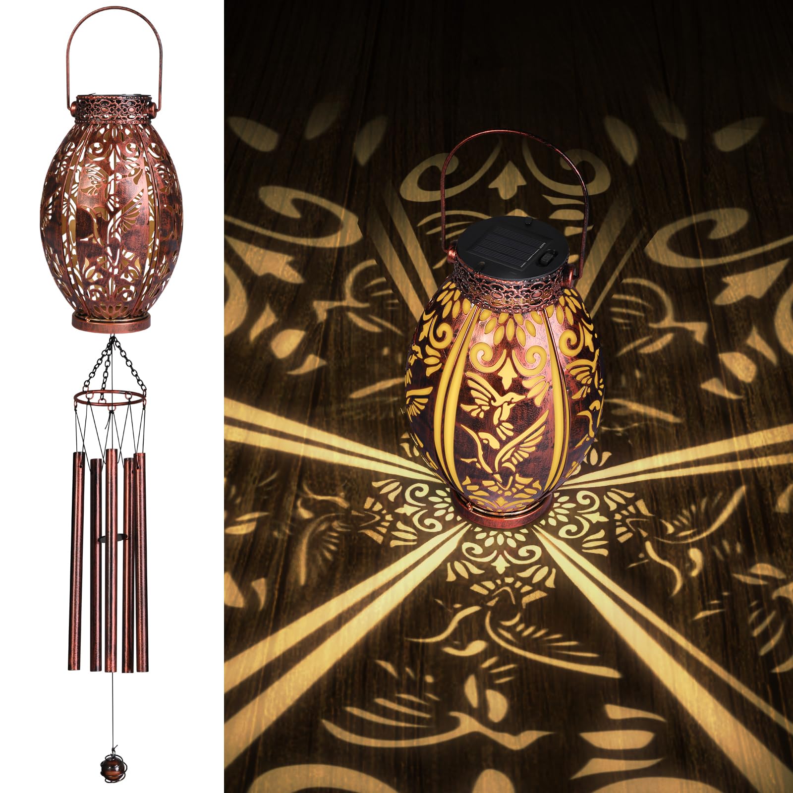 Wind Chimes for Outside 37" Hummingbird Solar Wind Chimes Outdoor Hanging Solar Lantern Garden Decor for Patio Yard, Christmas Windchimes Outdoors Gifts for Mom Women Grandma