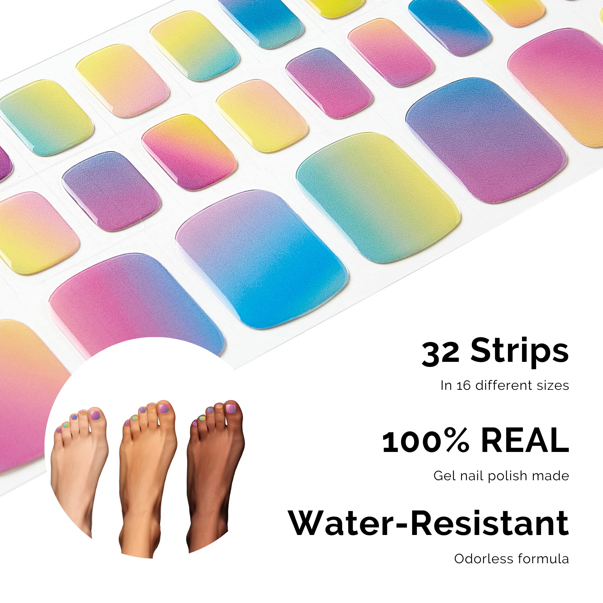 NAILOG Semi Cured Gel Nail Strips, Toe Nail Polish Strips with Glossy Gel Finishing, Rainbow, 16 - Image 4