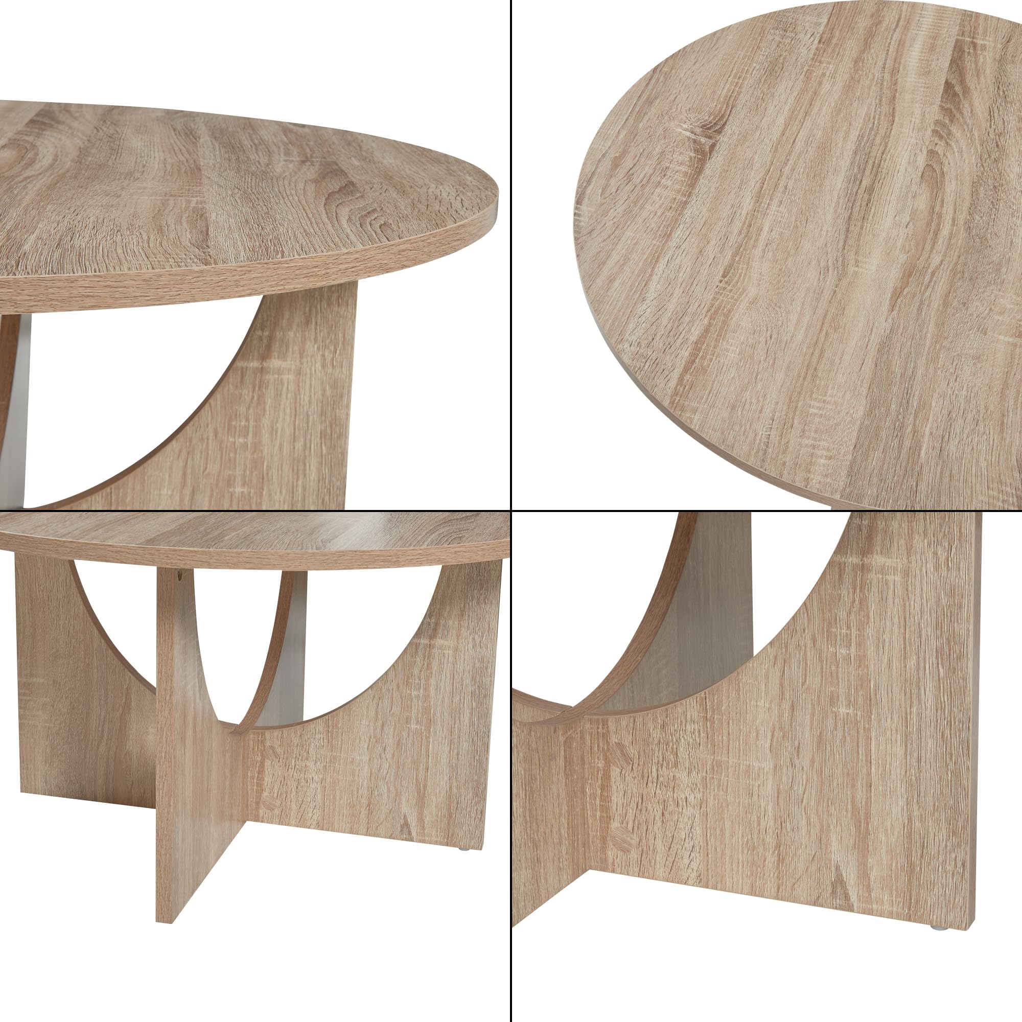 [en.casa] Mesa de Centro Rindal con Tablero Circular Mesa Auxiliar para el Salón Mesa de Café con Base Decorativa Aglomerado 80 x 41,5 cm - Efecto Roble