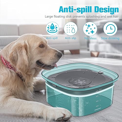 Miniatura 6 de UPSKY Cuenco de agua para perros de 70 onzas, 2 litros, sin derrames, gran capacidad, a prueba de derrames, alimentador de agua lento, sin
