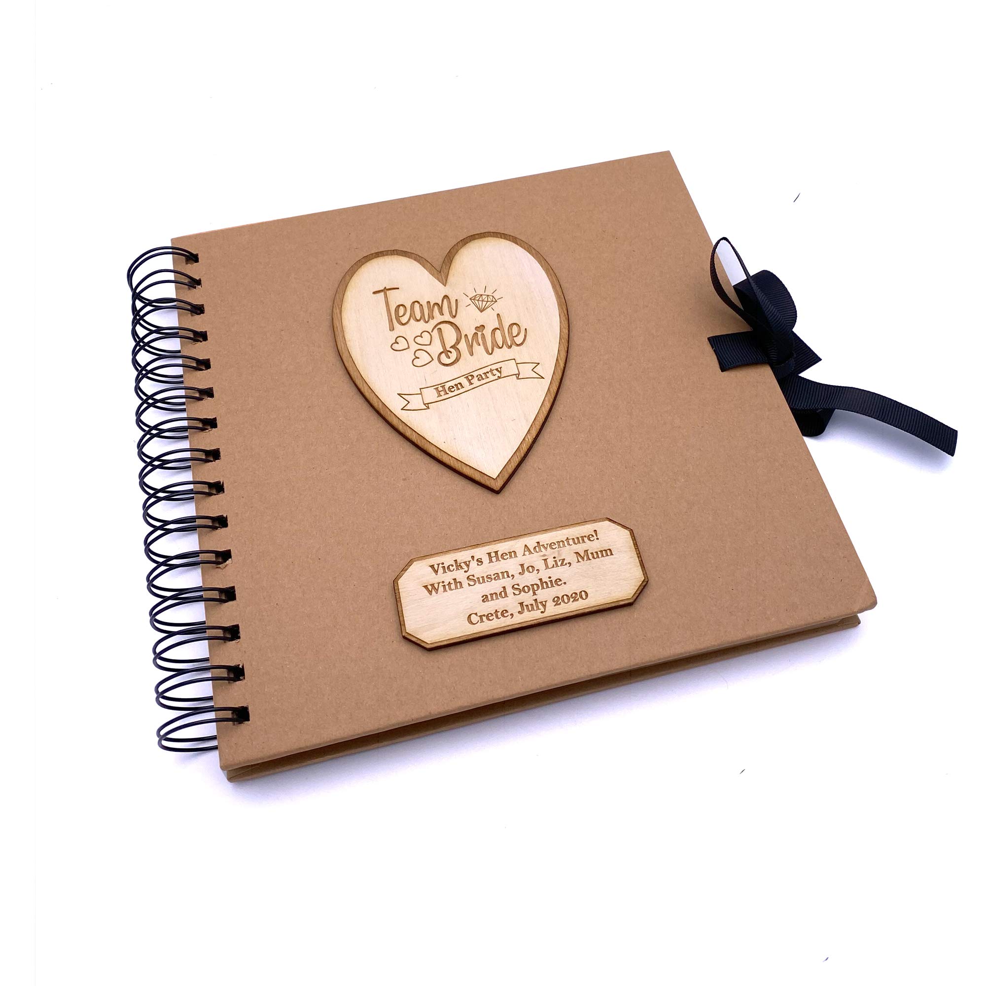 Ukgiftstoreonline White Personalised Team Bride Hen Party Scrapbook Photo Album With Wooden Engraving