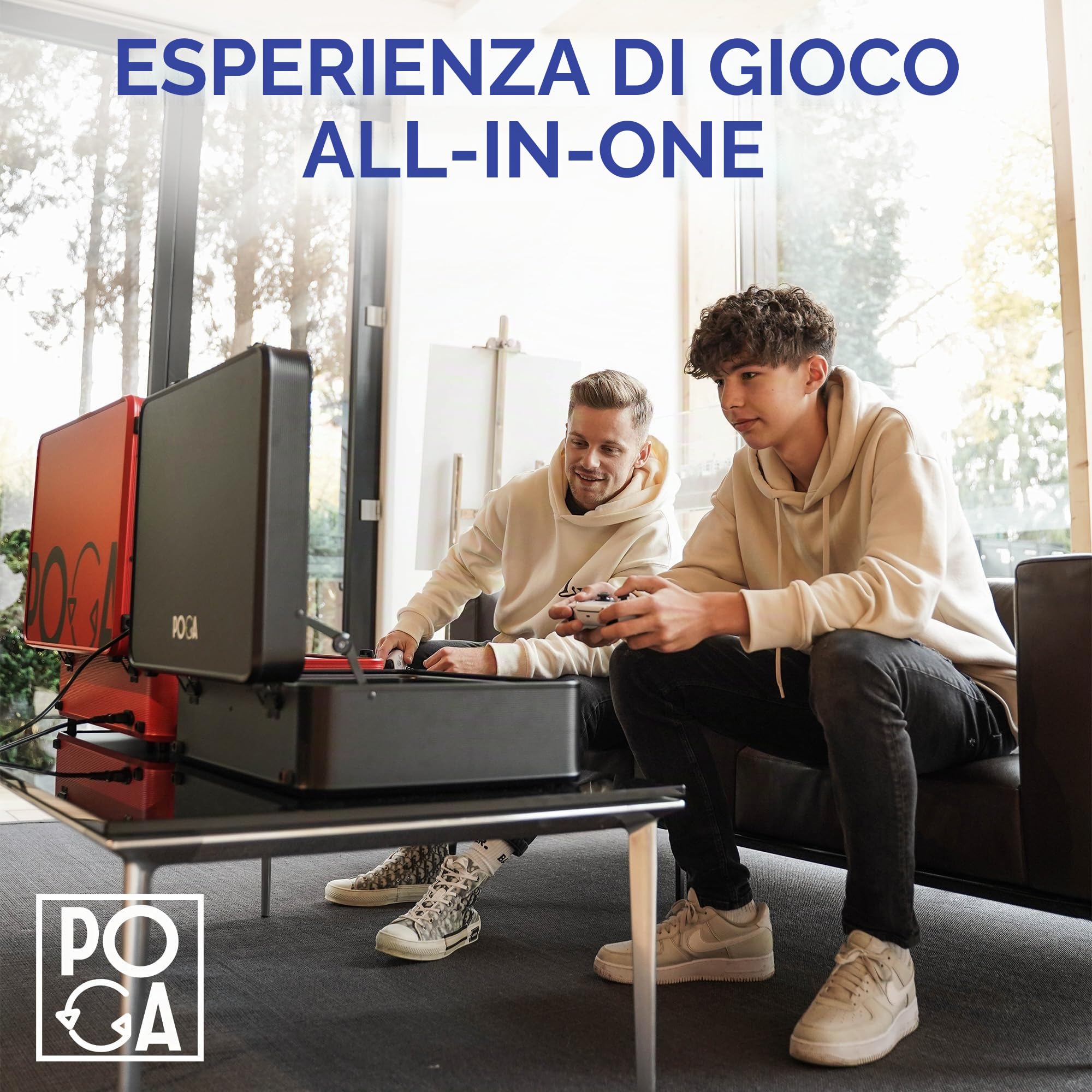 POGA Lux Black - Custodia da gioco (compatibile con PlayStation 5), valigia da viaggio con monitor da gioco AOC da 24'' e carrello - Nero