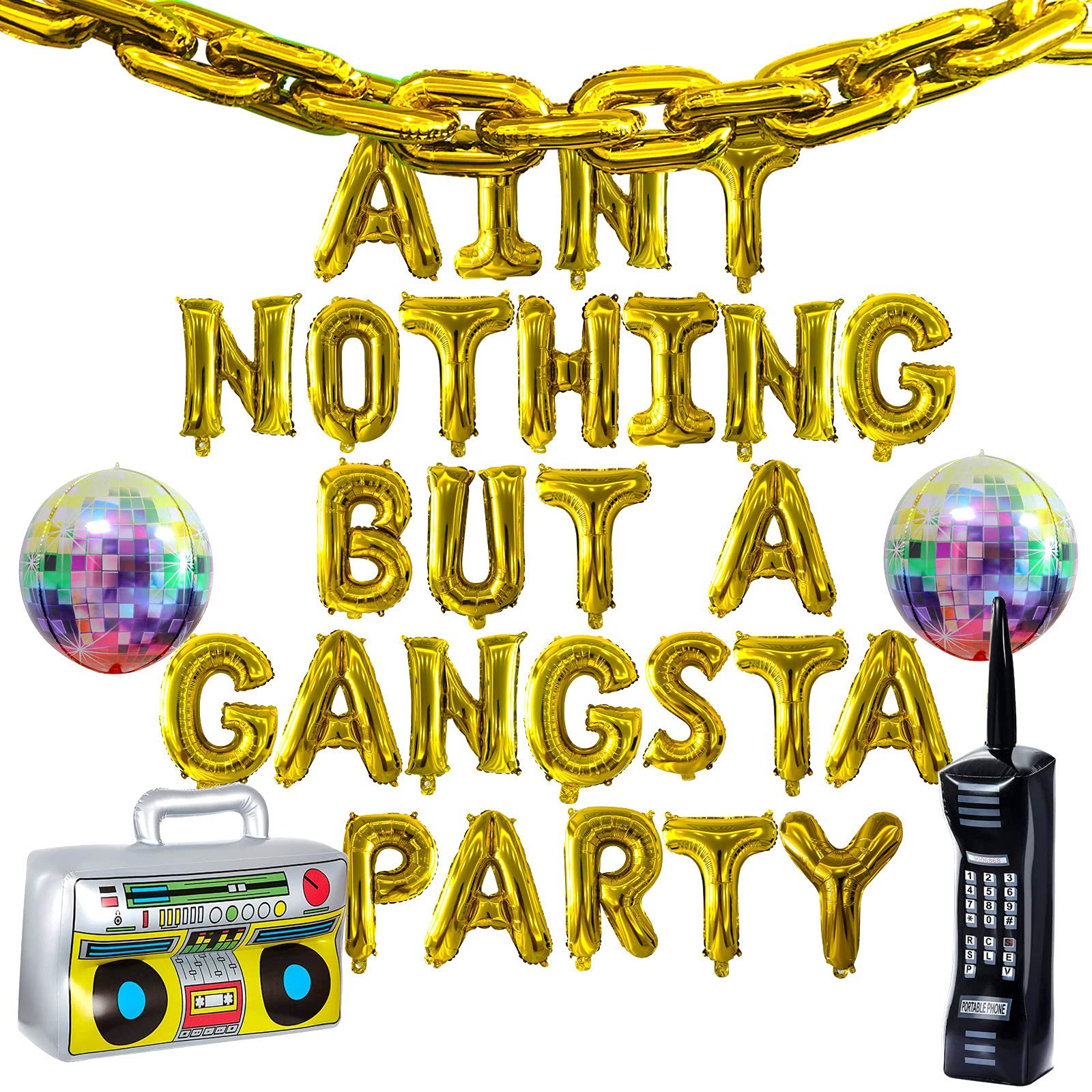 Buy 80s 90s Party Decorations Supplies Gold Aint Nothing But a Gangsta