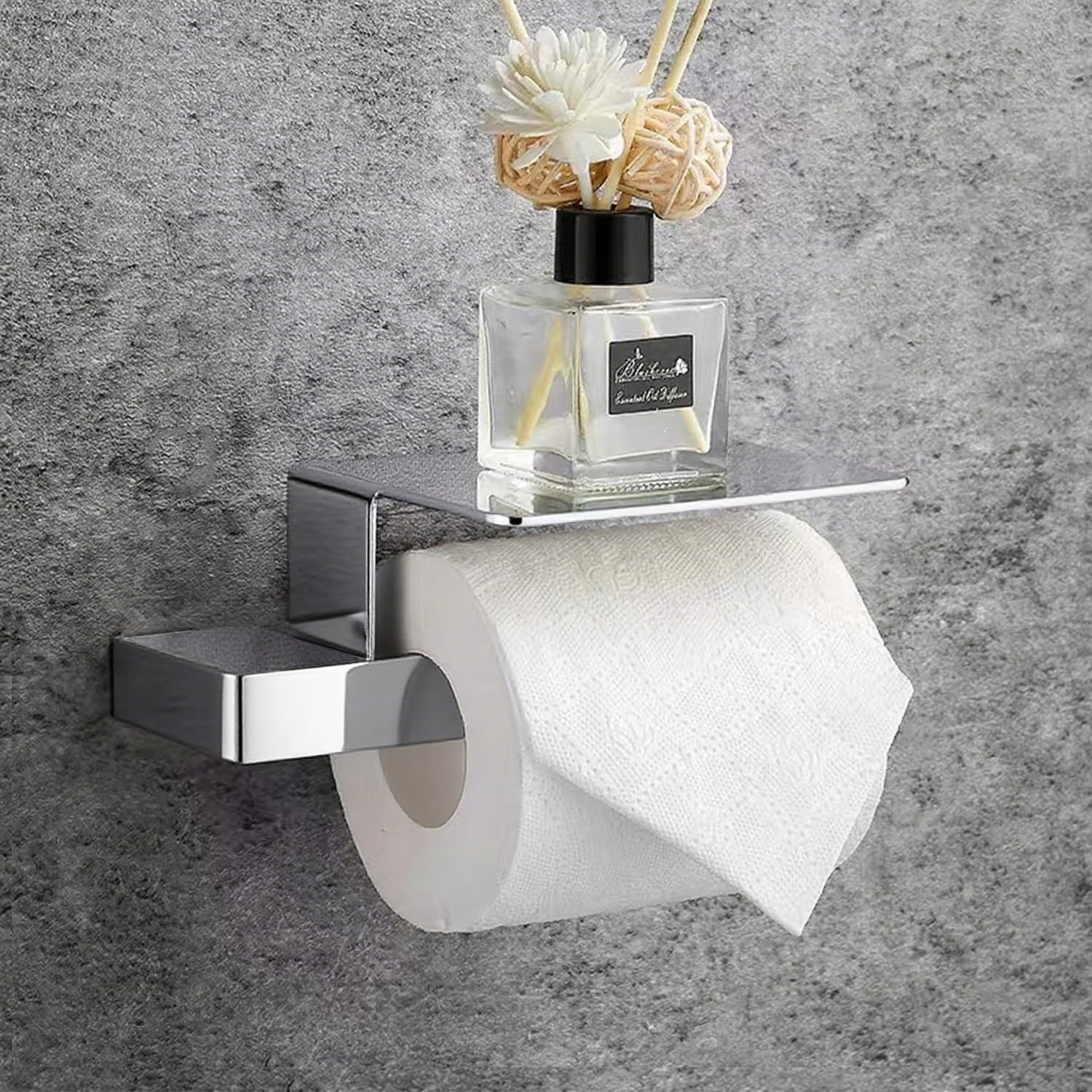 Portarotolo moderno da parete in acciaio inox SUS 304 con ripiano, porta rotolo di carta igienica cromato per mensola del telefono e design elegante