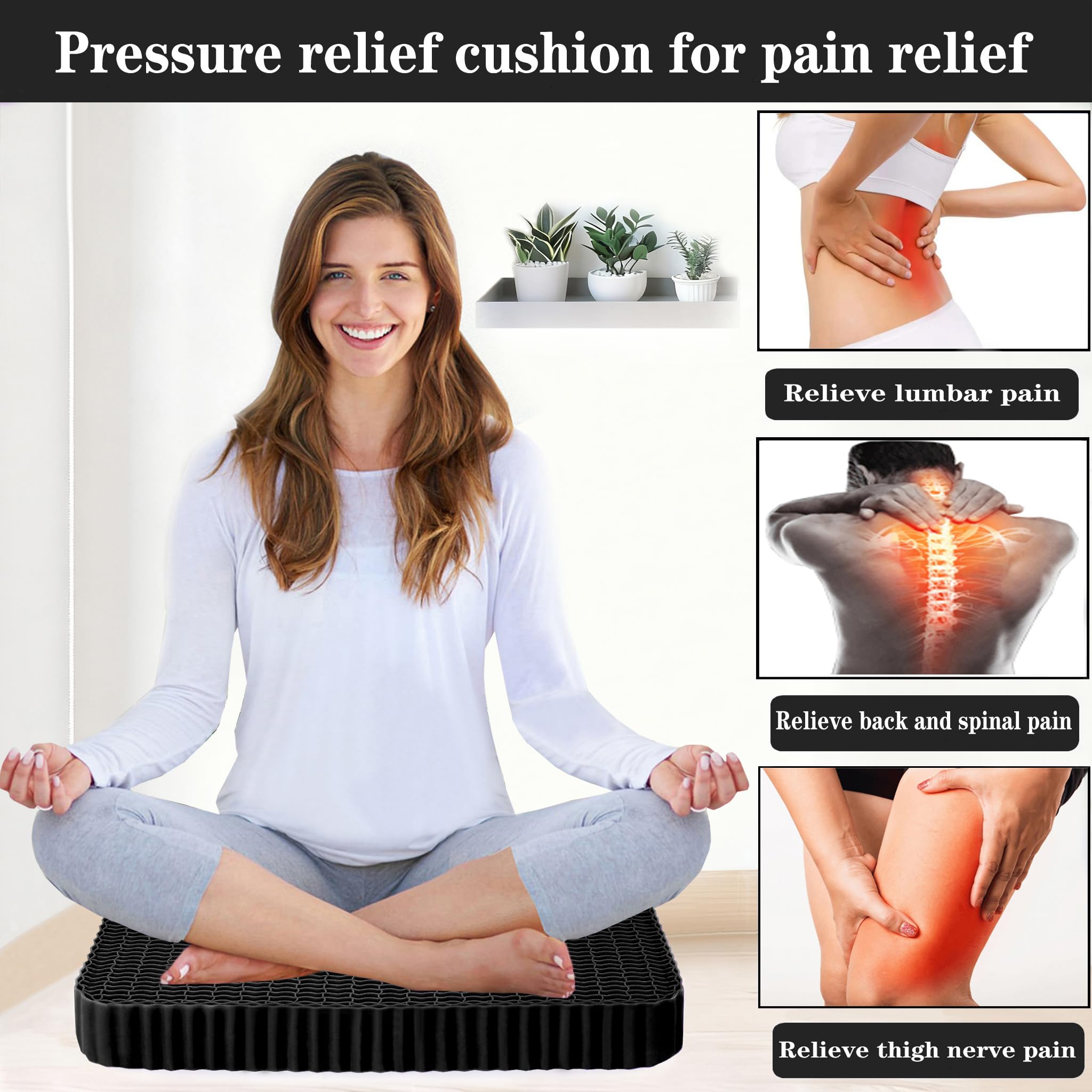 Cuscino da seduta in gel taglie forti per seduta lunga, cuscino per schiena, fianchi, sciatica, dolore al coccige, da utilizzare per auto, ufficio, sedia a rotelle, stadio, candeggina,