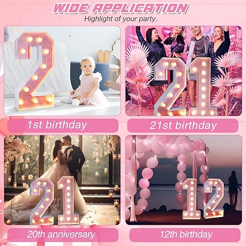 Miniatura 7 de Números iluminados de marquesina de 3 pies, números de mosaico gigantes para globos, números de luz grandes para cumpleaños, aniversario, boda,