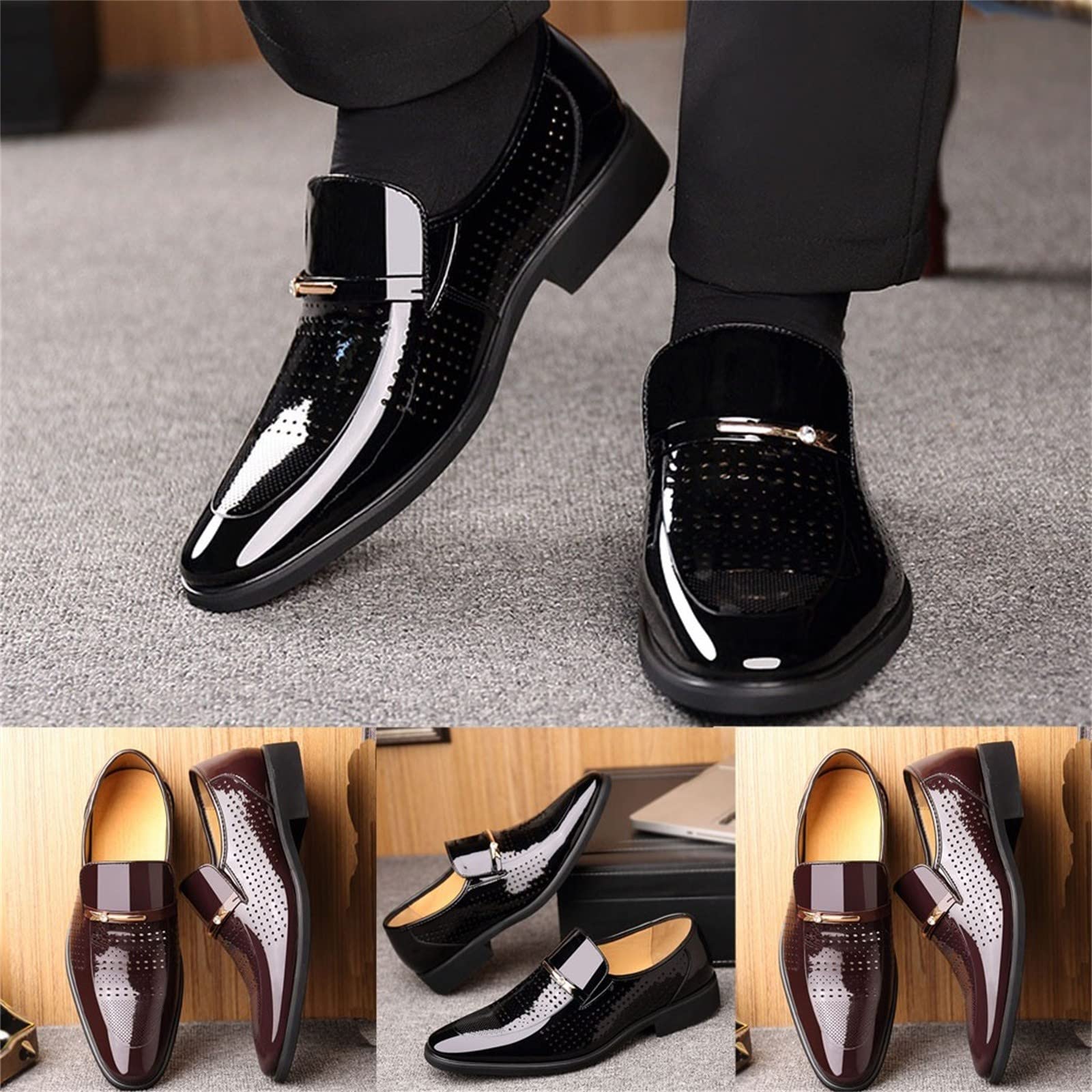 Tanzschuhe Herren Glitzer Schuhe Silberne Lackschuhe Sneaker Anzugschuhe Anzug Hochzeit Business Lederschuhe Elegant Loafer Schwarz Herren-Lederschuhe, Runde Zehenpartie, Business-Kleidung
